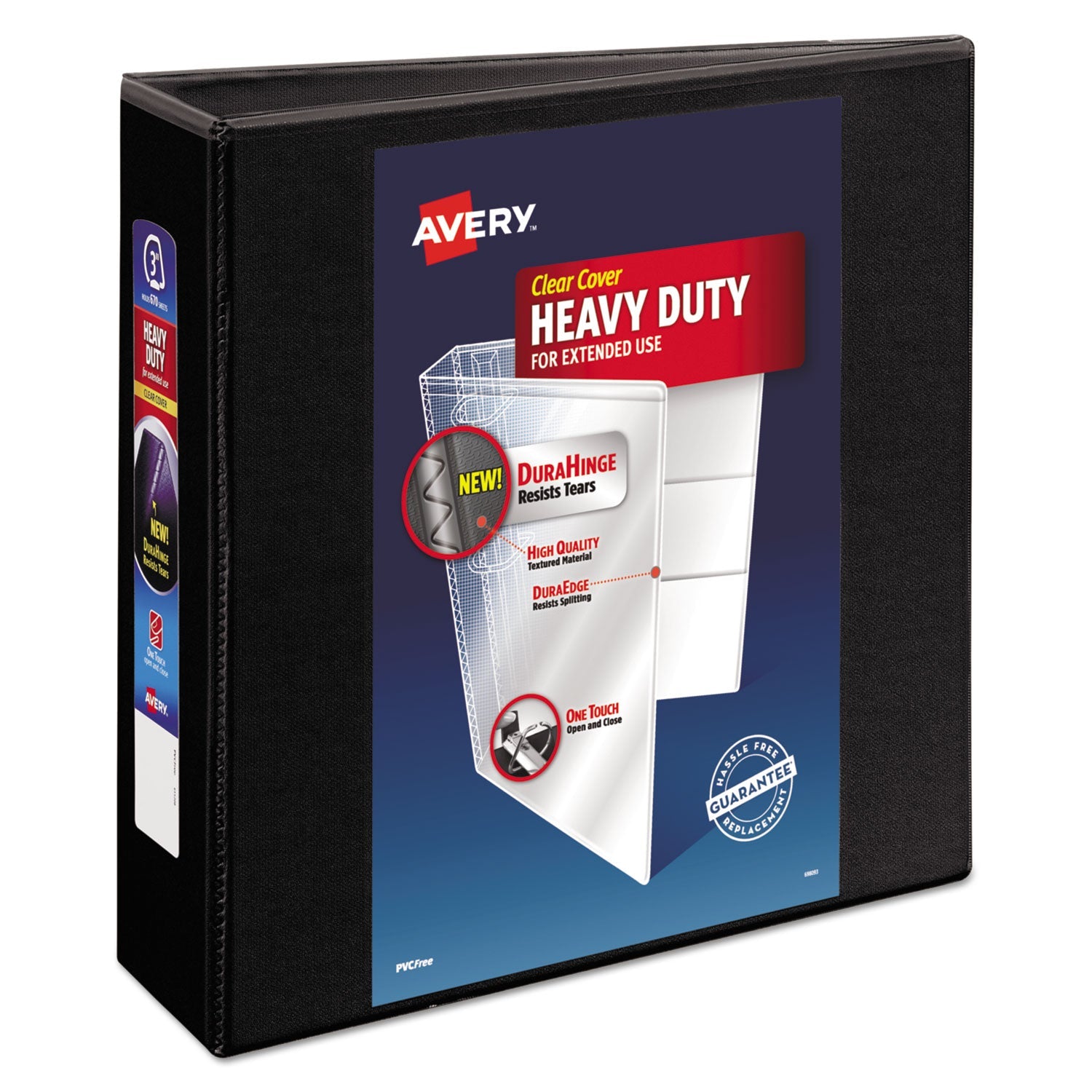 Avery® Heavy-Duty View Binder With Durahinge And Locking One Touch Ezd Rings, 3 Rings, 3" Capacity, 11 X 8.5, Black
