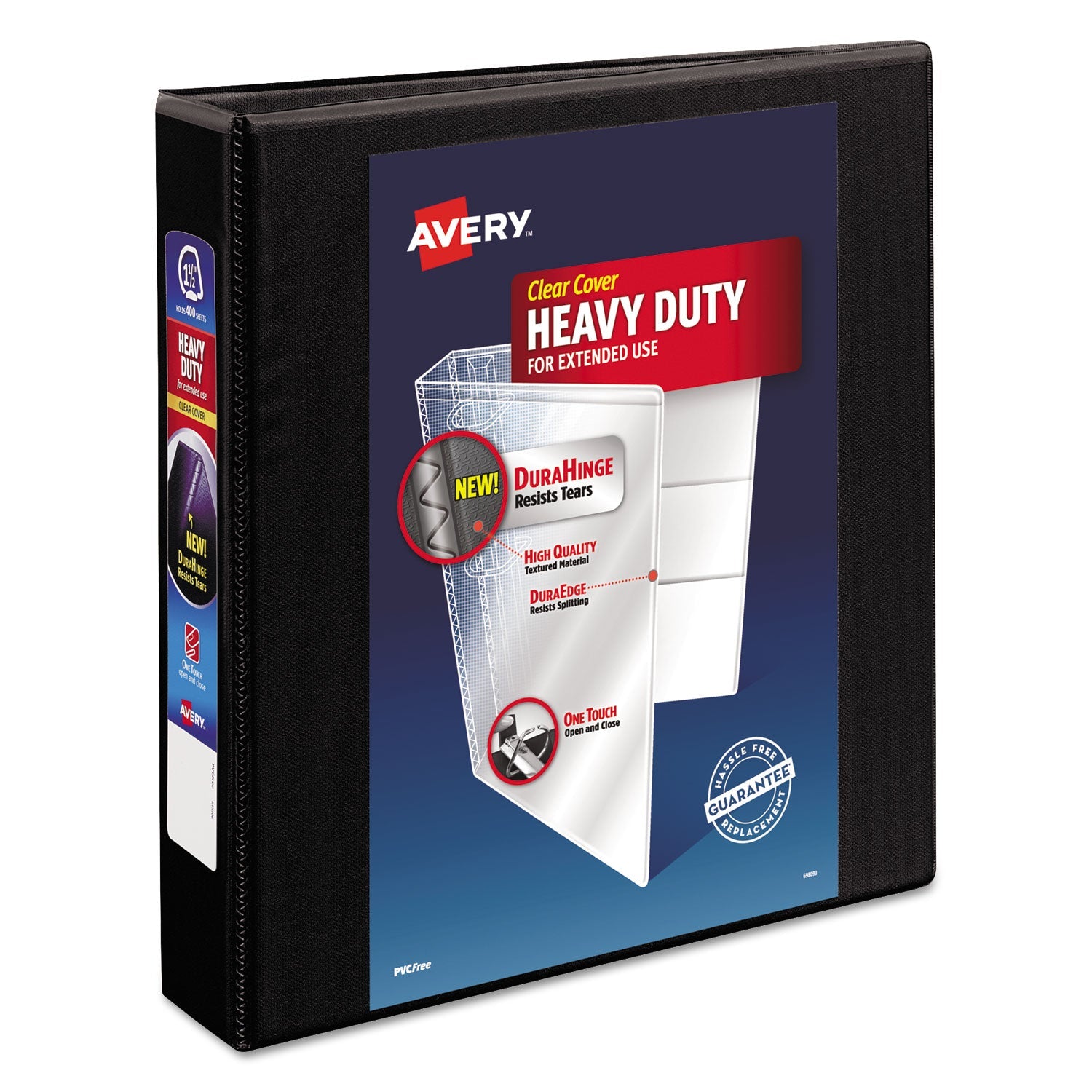 Avery® Heavy-Duty View Binder With Durahinge And One Touch Ezd Rings, 3 Rings, 1.5" Capacity, 11 X 8.5, Black