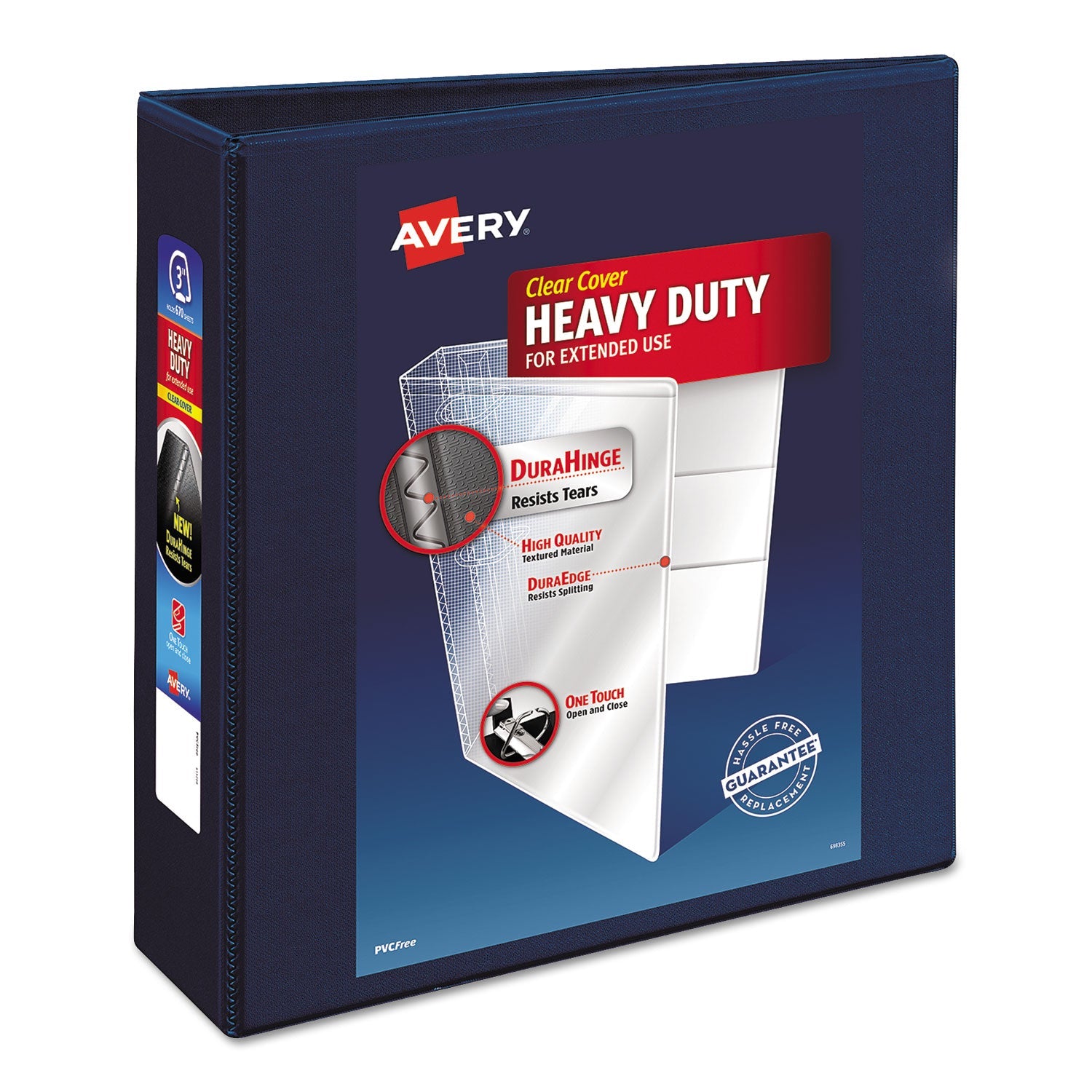 Avery® Heavy-Duty View Binder With Durahinge And Locking One Touch Ezd Rings, 3 Rings, 3" Capacity, 11 X 8.5, Navy Blue
