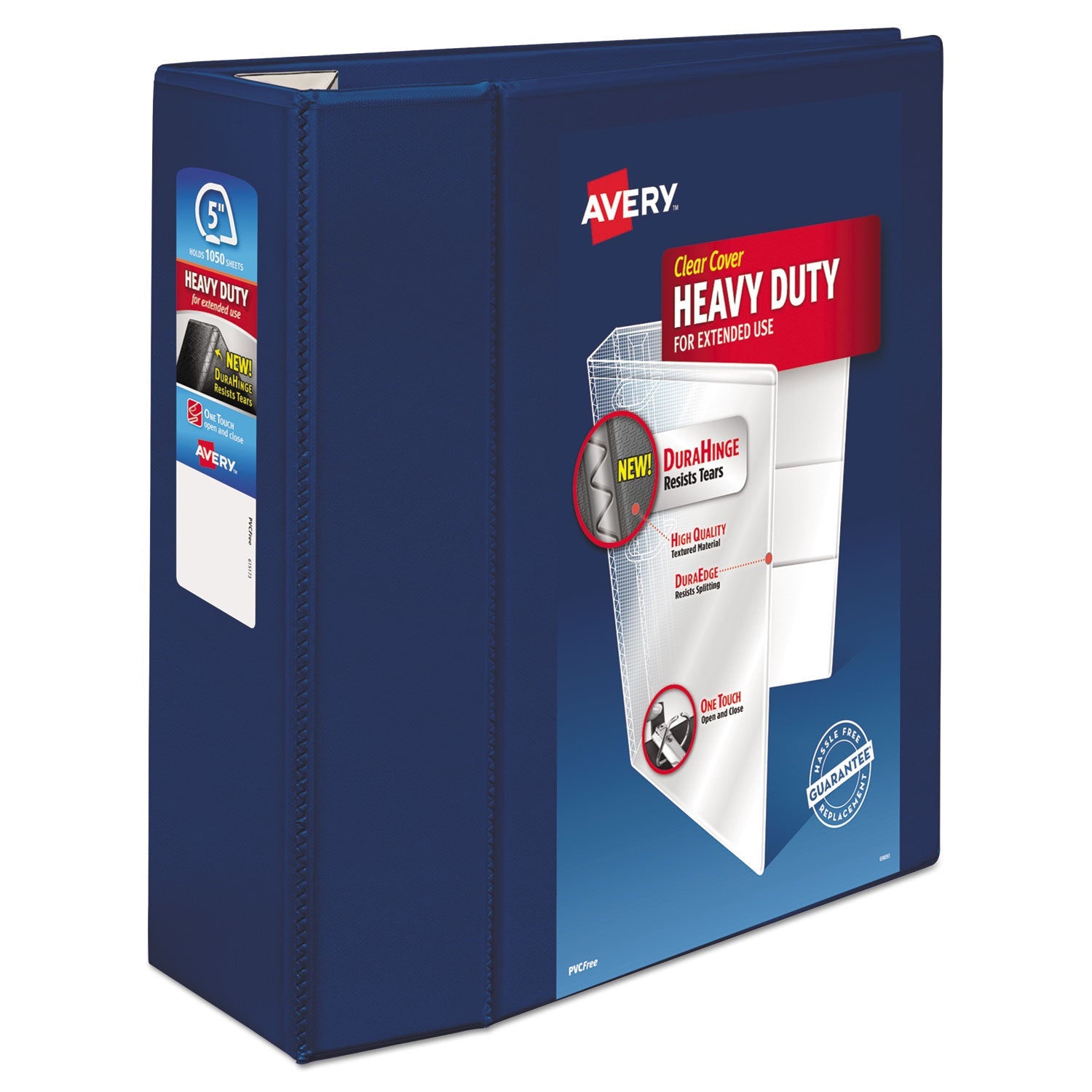 Avery® Heavy-Duty View Binder With Durahinge And Locking One Touch Ezd Rings, 3 Rings, 5" Capacity, 11 X 8.5, Navy Blue