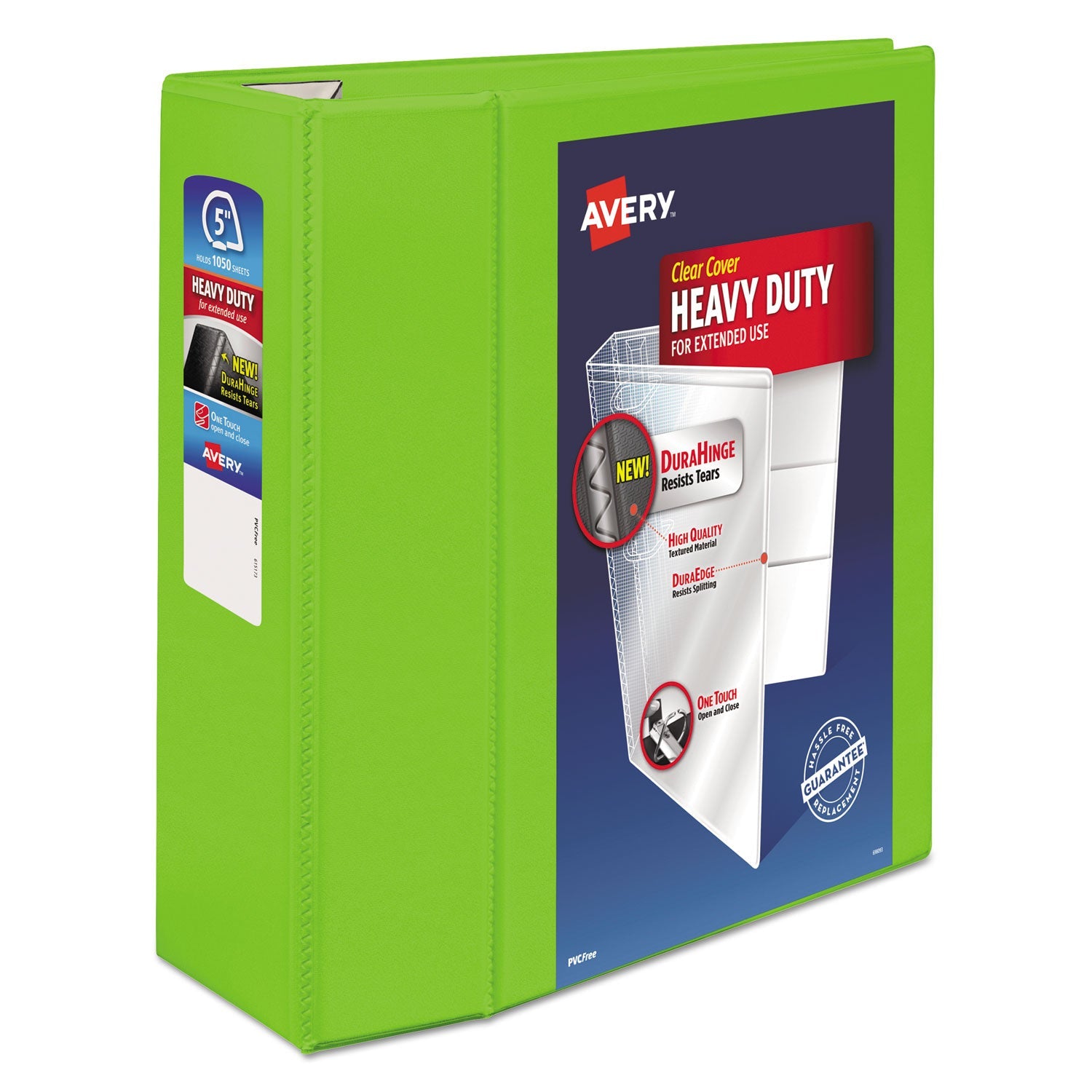 Avery® Heavy-Duty View Binder With Durahinge And Locking One Touch Ezd Rings, 3 Rings, 5" Capacity, 11 X 8.5, Chartreuse