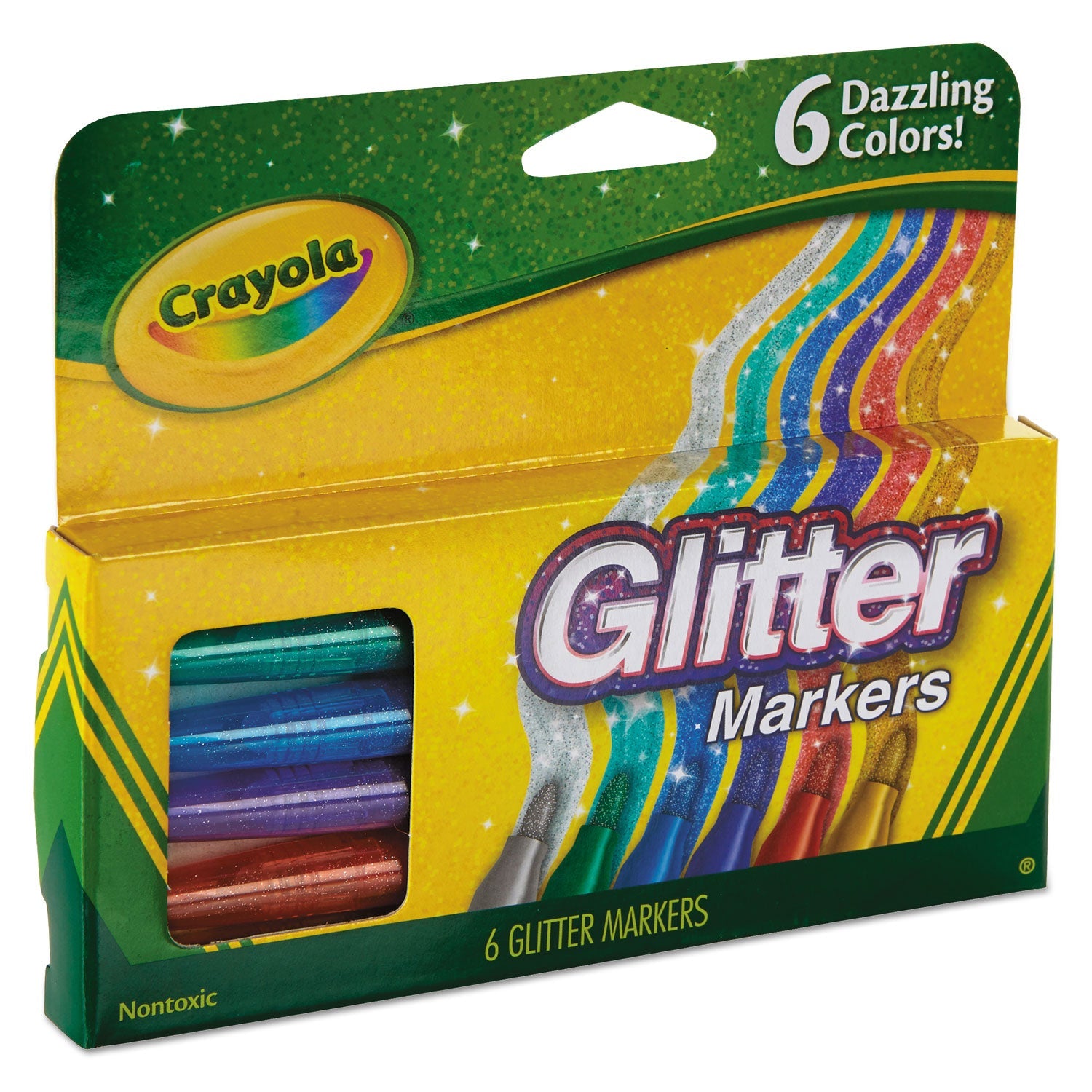 Crayola® Glitter Markers, Medium Bullet Tip, Assorted Colors, 6/set