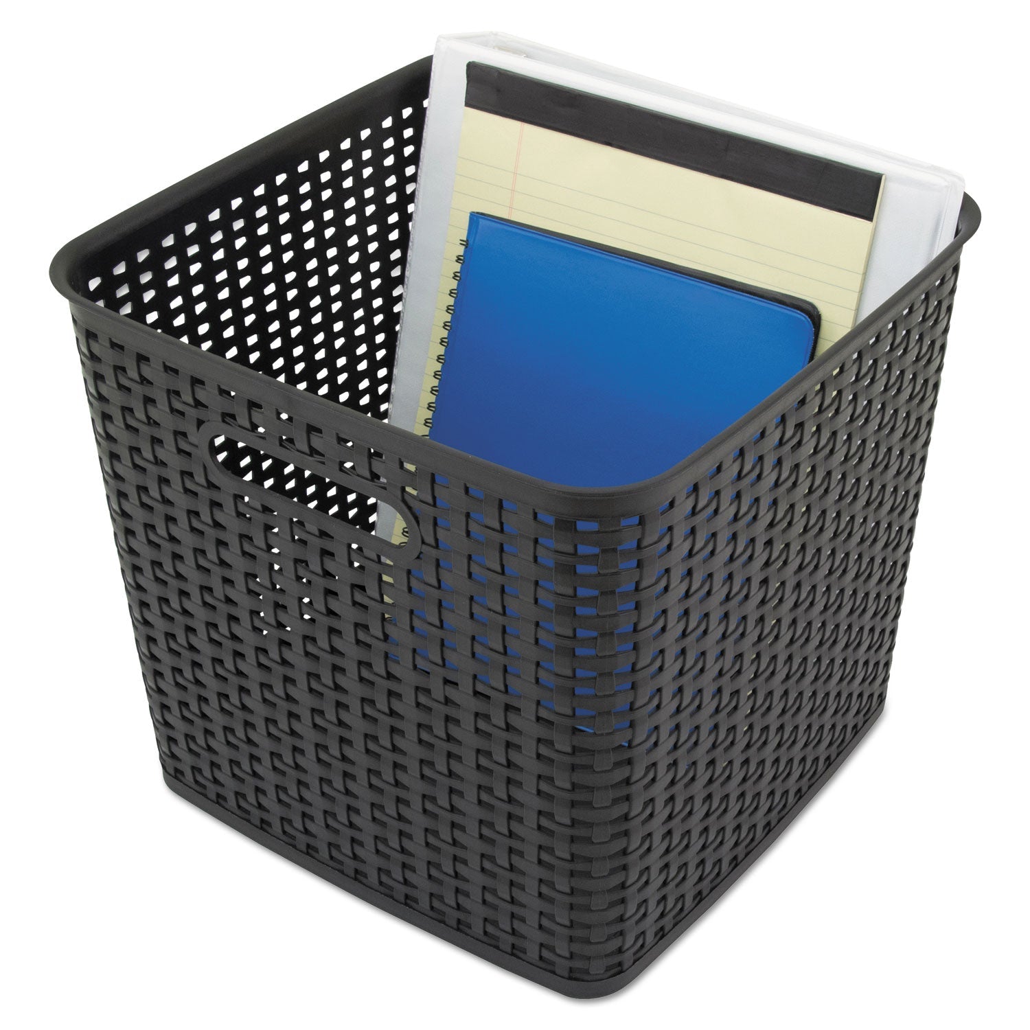 Advantus Plastic Weave Bin, Extra Large, 12.5" X 12.5" X 11.13", Black, 2/pack