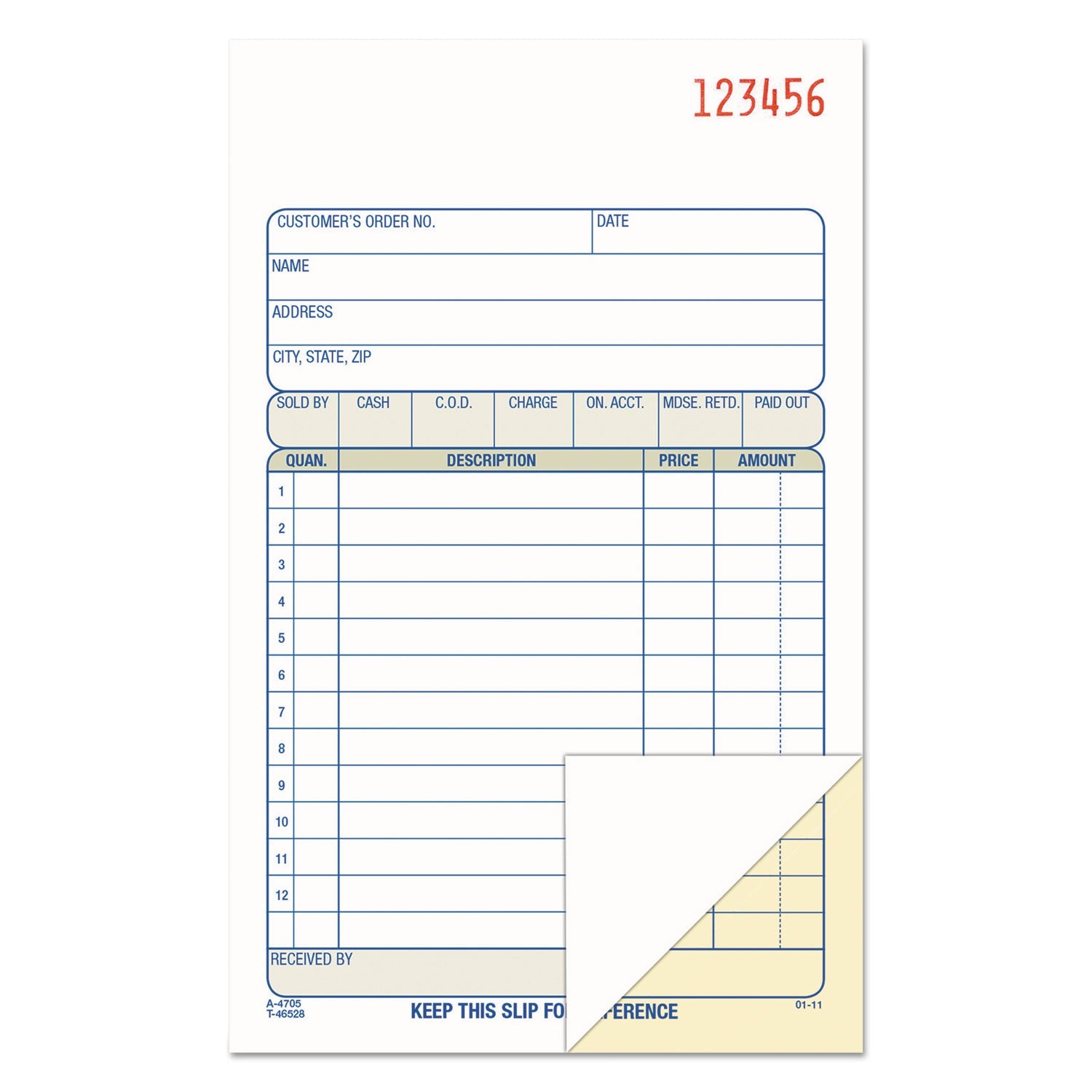 Adams® Multipart Sales Order Pad, 12 Lines, Two-Part Carbonless, 4.19 x 6.69, 50 Forms Total