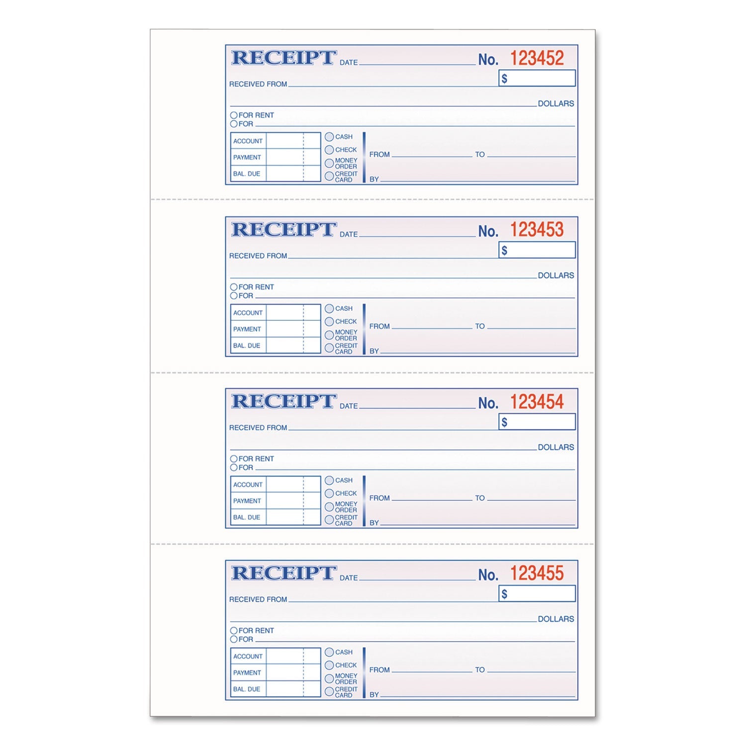 Adams® Multipart Money/Rent Receipt Book, Casebound (Hard Cover), Three-Part Carbonless, 7 x 2.75, 4 Forms/Sheet, 200 Forms Total