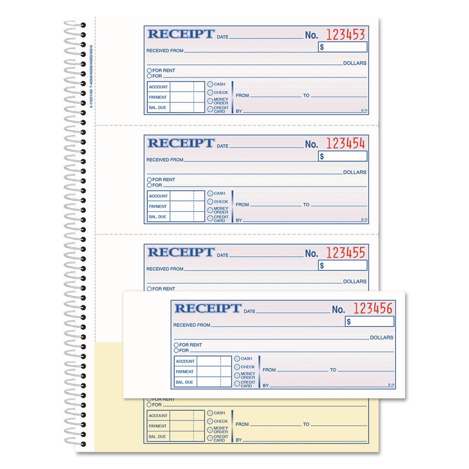 Adams® Multipart Money/Rent Receipt Book, Two-Part Carbonless, 7.13 x 2.75, 4 Forms/Sheet, 200 Forms Total