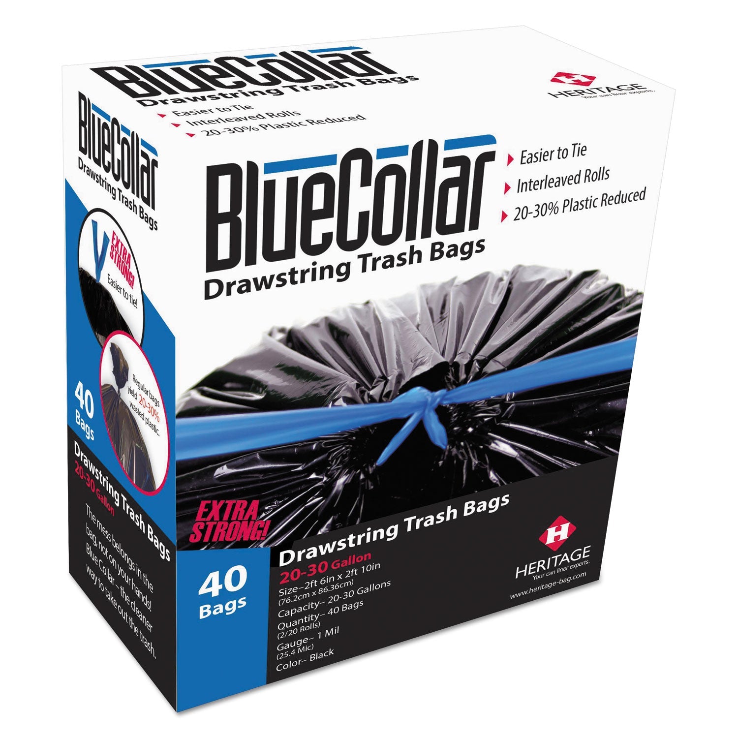 BlueCollar Drawstring Trash Bags | 30 gal Black