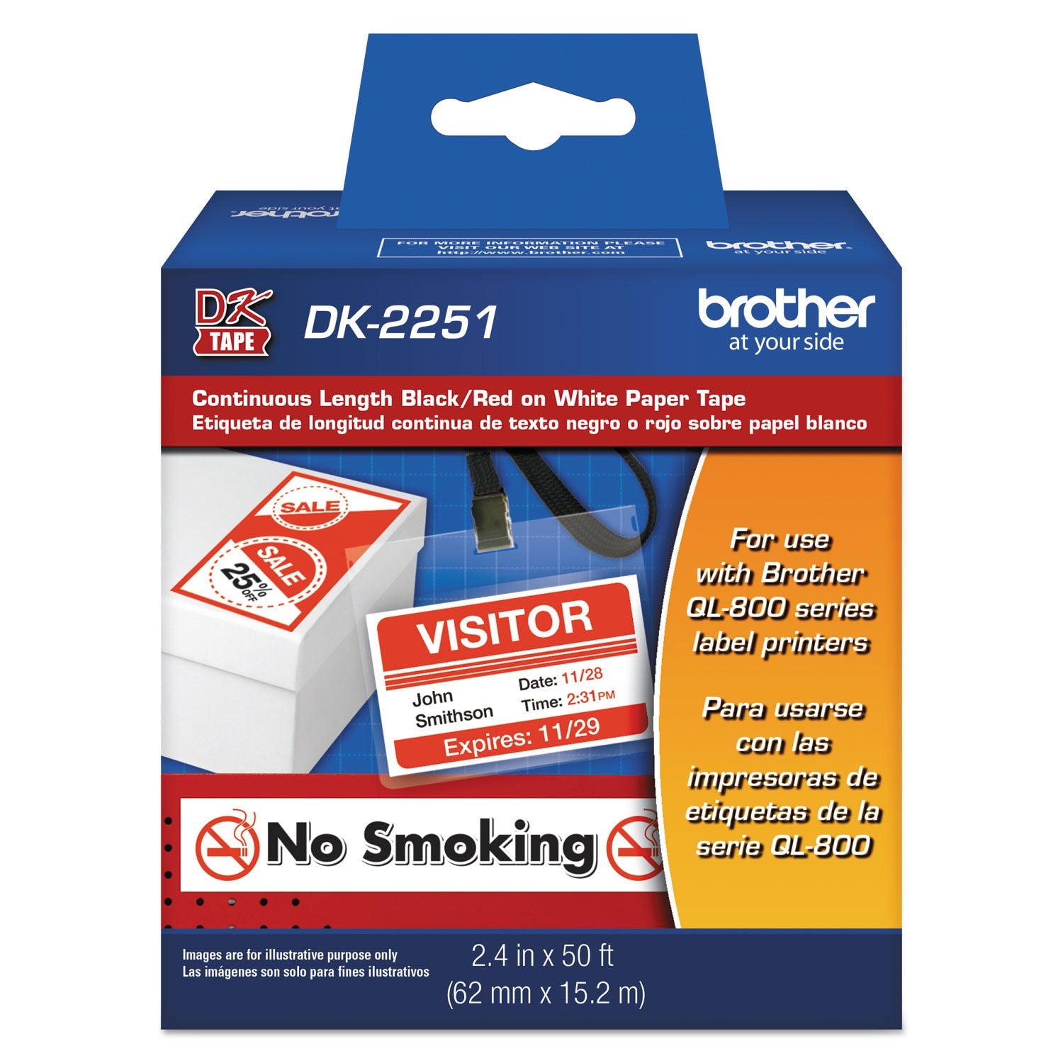 Brother Continuous Paper Label Tape, 2.4" X 50 Ft, Black/white