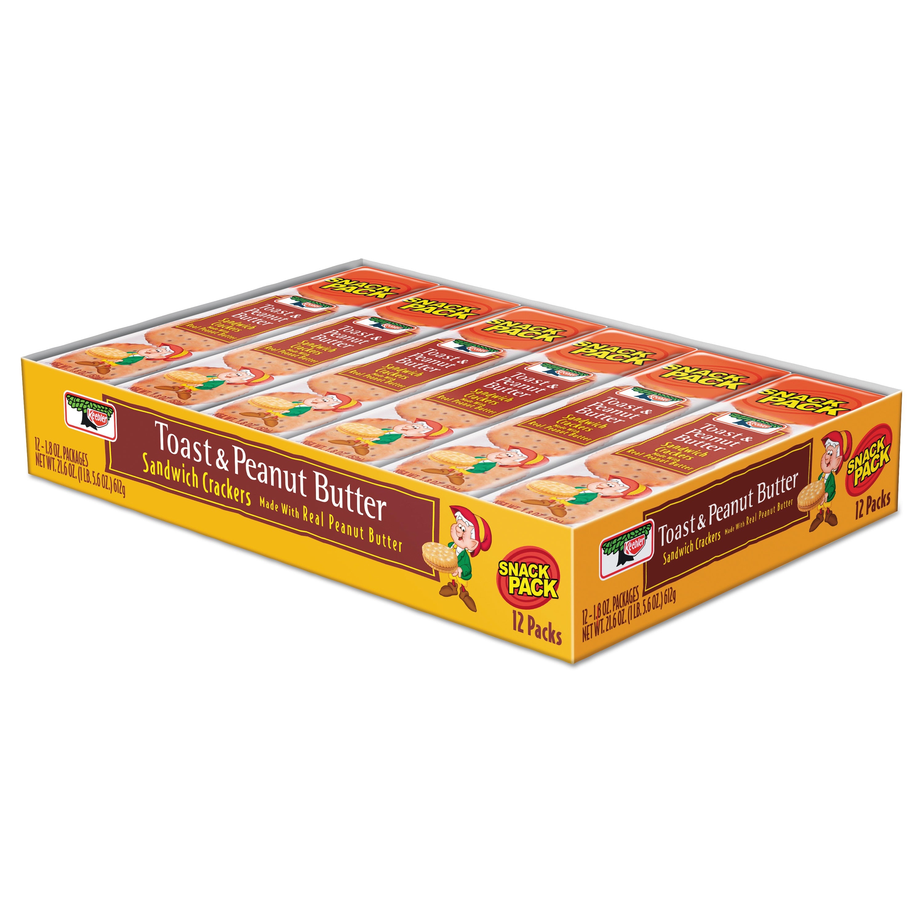 Keebler® Sandwich Crackers, Toast And Peanut Butter, 8 Cracker Snack Pack, 12/box