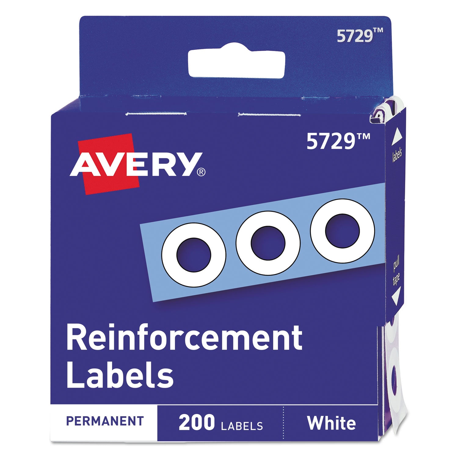 Avery® Dispenser Pack Hole Reinforcements, 0.25" Dia, White, 200/Pack, (5729)