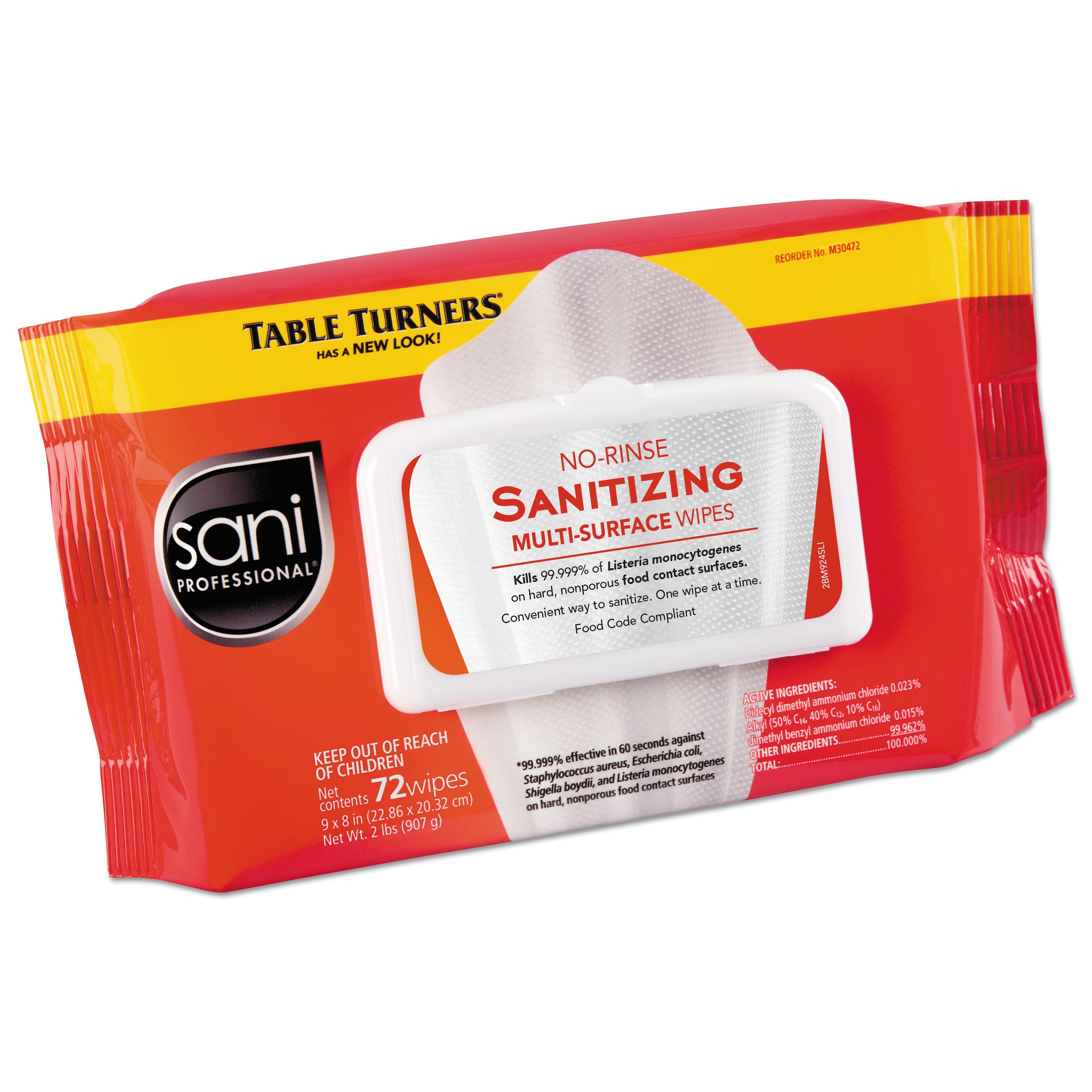 Sani Professional® No-Rinse Sanitizing Multi-Surface Wipes, 1-Ply, 8 x 9, Unscented, White, 72 Wipes/Pack, 12 Packs/Carton