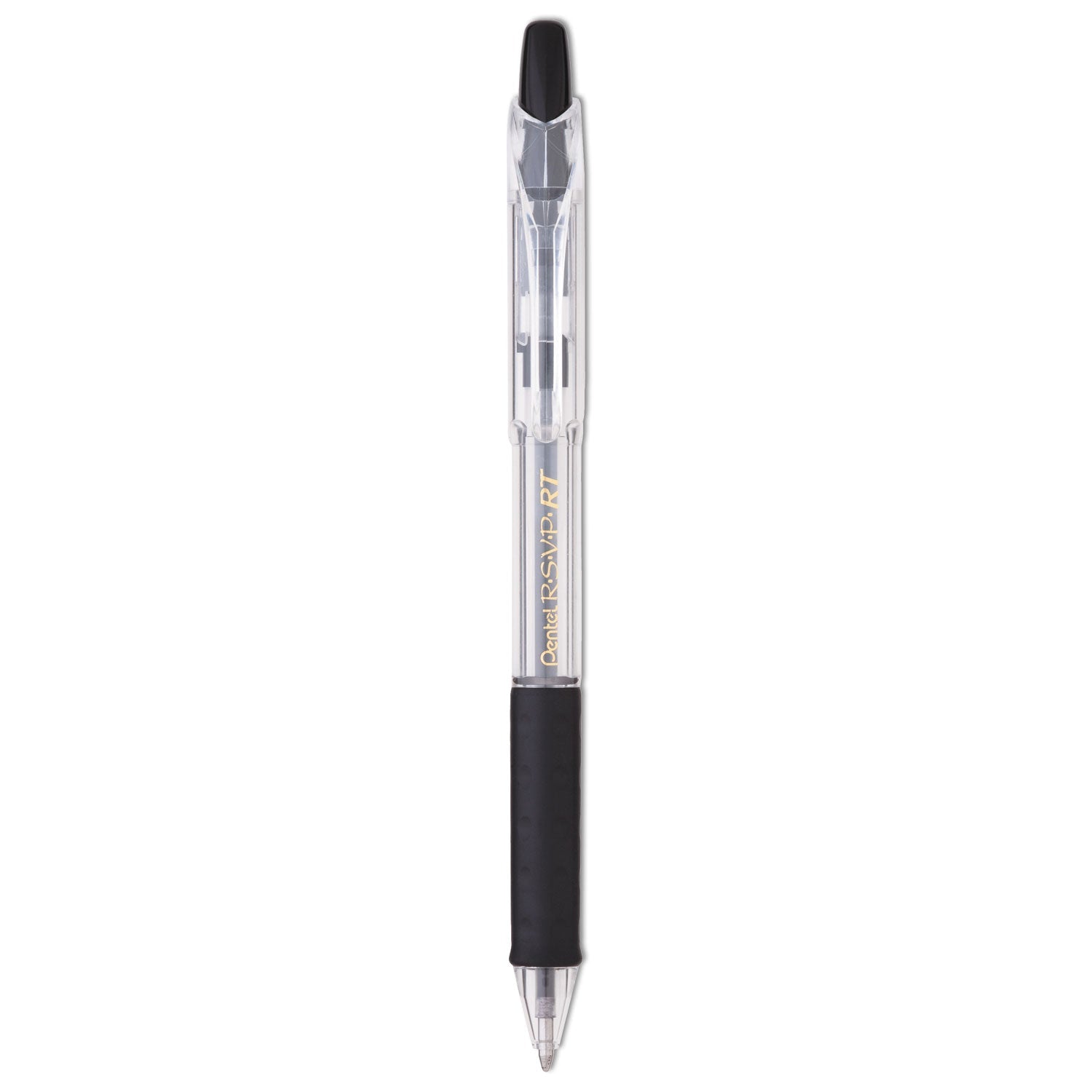 Pentel® R.s.v.p. Rt Ballpoint Pen, Retractable, Medium 1 Mm, Black Ink, Clear Barrel, Dozen