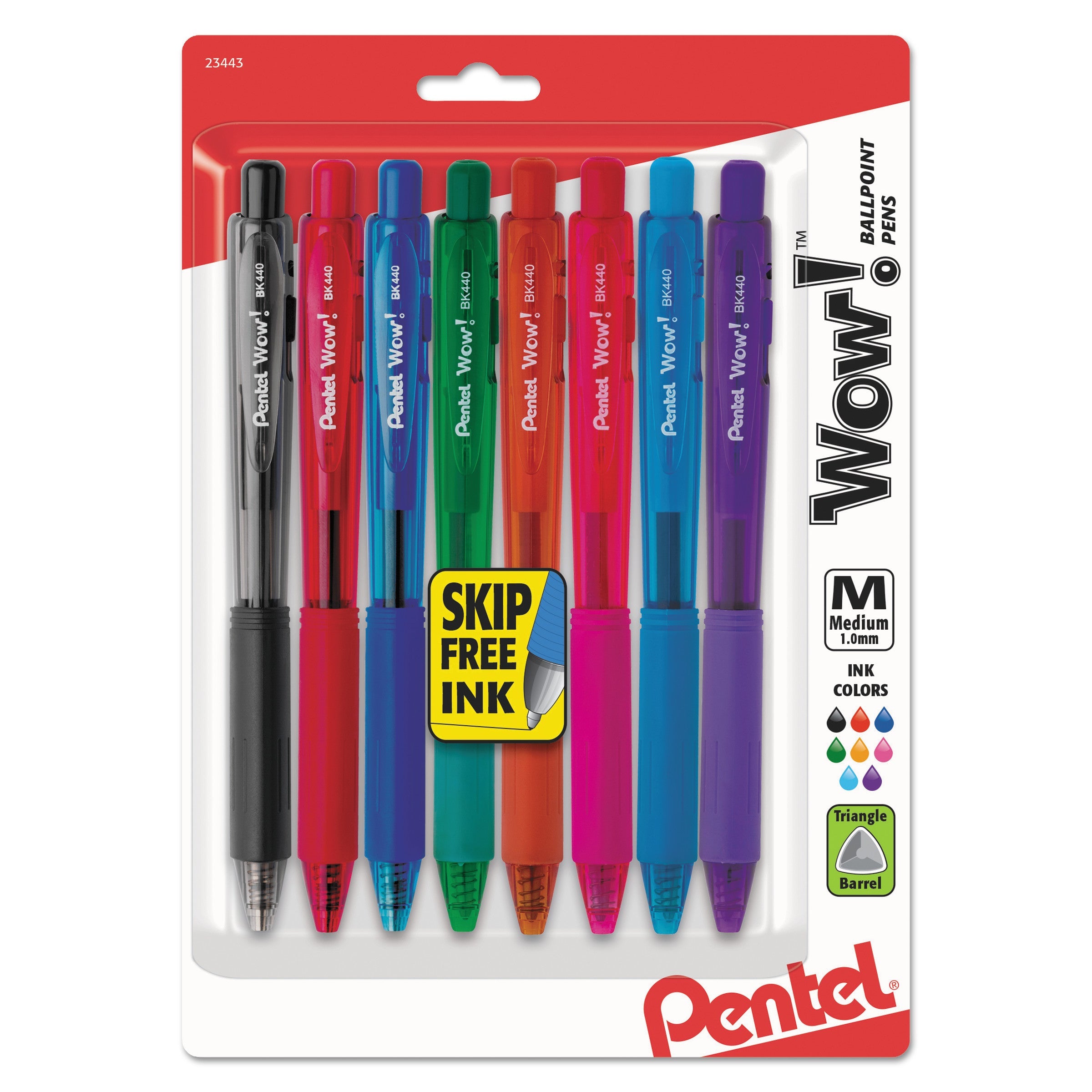 Pentel® Wow! Ballpoint Pen, Retractable, Medium 1 Mm, Assorted Ink And Barrel Colors, 8/pack