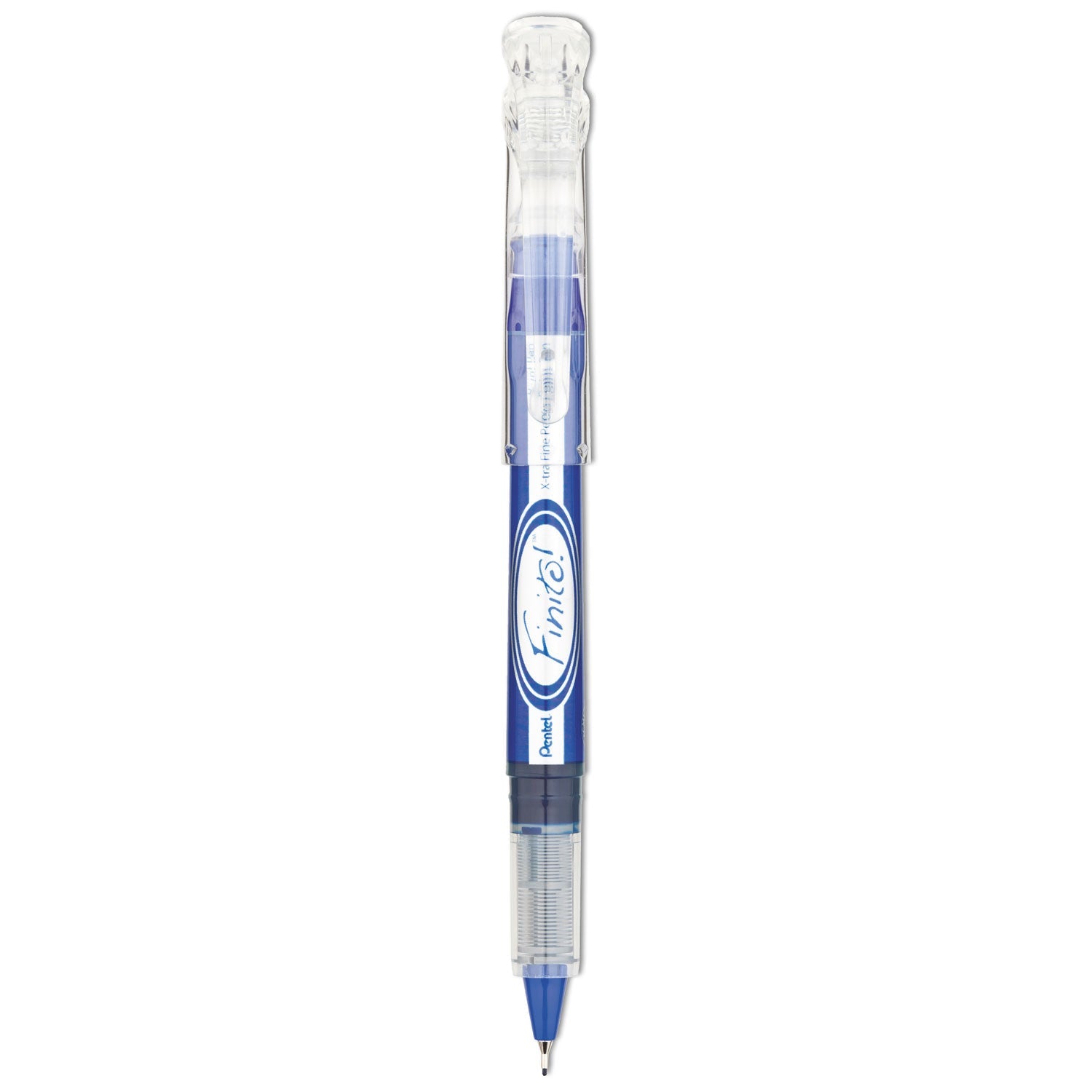 Pentel® Finito! Porous Point Pen, Stick, Extra-Fine 0.4 mm, Blue Ink, Blue/Silver/Clear Barrel