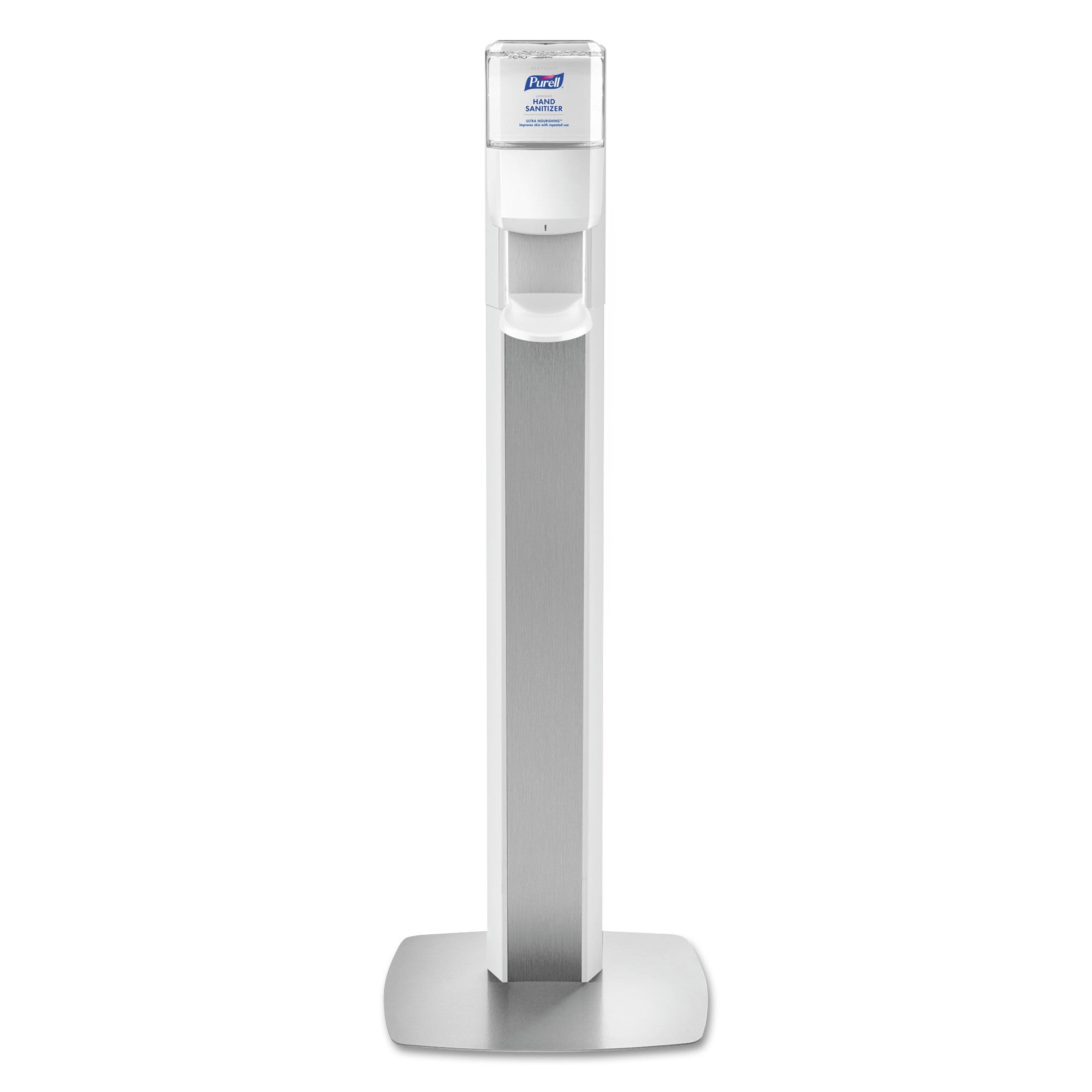 PURELL® Messenger Es6 Floor Stand With Dispenser, 1,200 Ml, 13.16 X 16.63 X 51.57, Silver/white