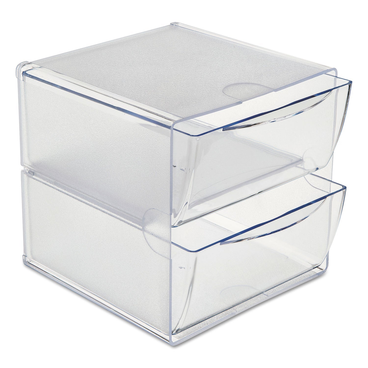 deflecto® Stackable Cube Organizer, 2 Compartments, 2 Drawers, Plastic, 6 x 7.2 x 6, Clear