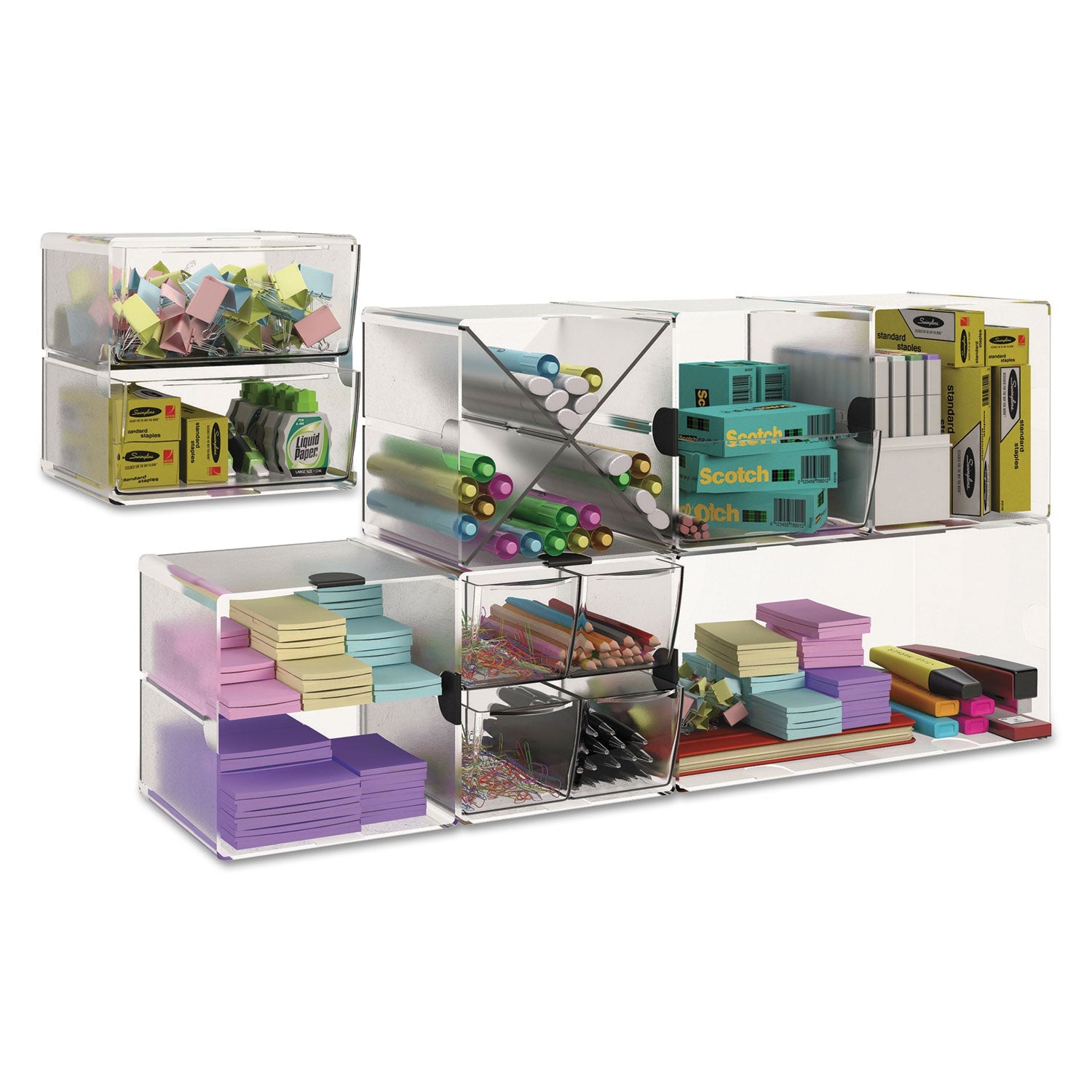 deflecto® Stackable Cube Organizer, 1 Compartment, 6 x 6 x 6, Plastic, Clear