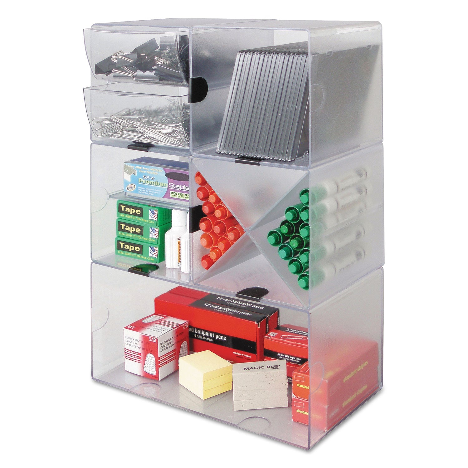 deflecto® Stackable Cube Organizer, 1 Compartment, 6 x 6 x 6, Plastic, Clear