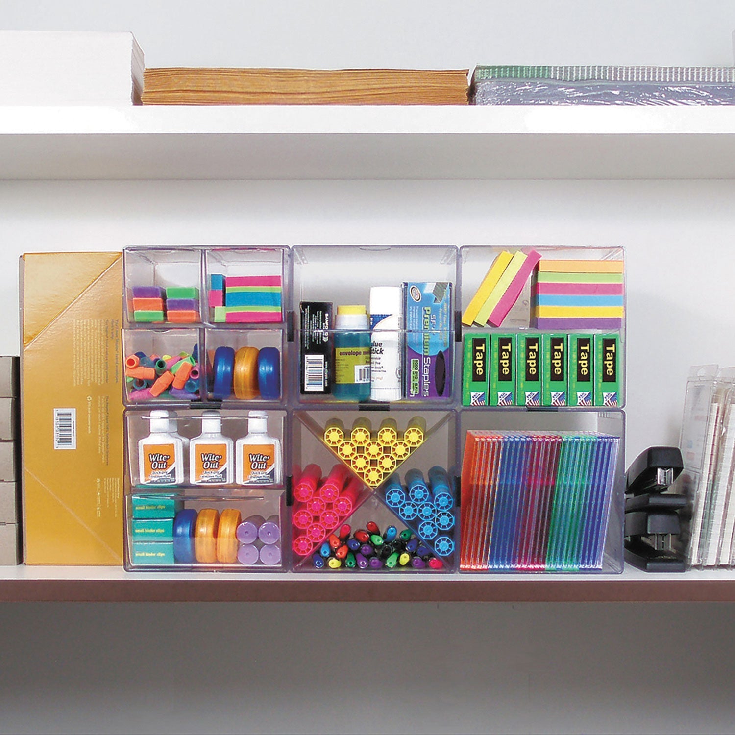 deflecto® Stackable Cube Organizer, 1 Compartment, 6 x 6 x 6, Plastic, Clear