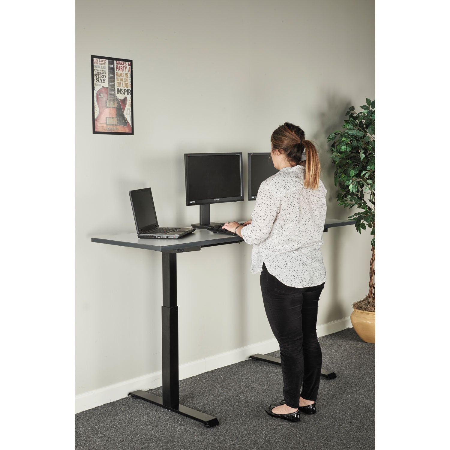 Alera® AdaptivErgo Sit-Stand Two-Stage Electric Height-Adjustable Table Base, 48.06" x 24.35" x 27.5" to 47.2", Black