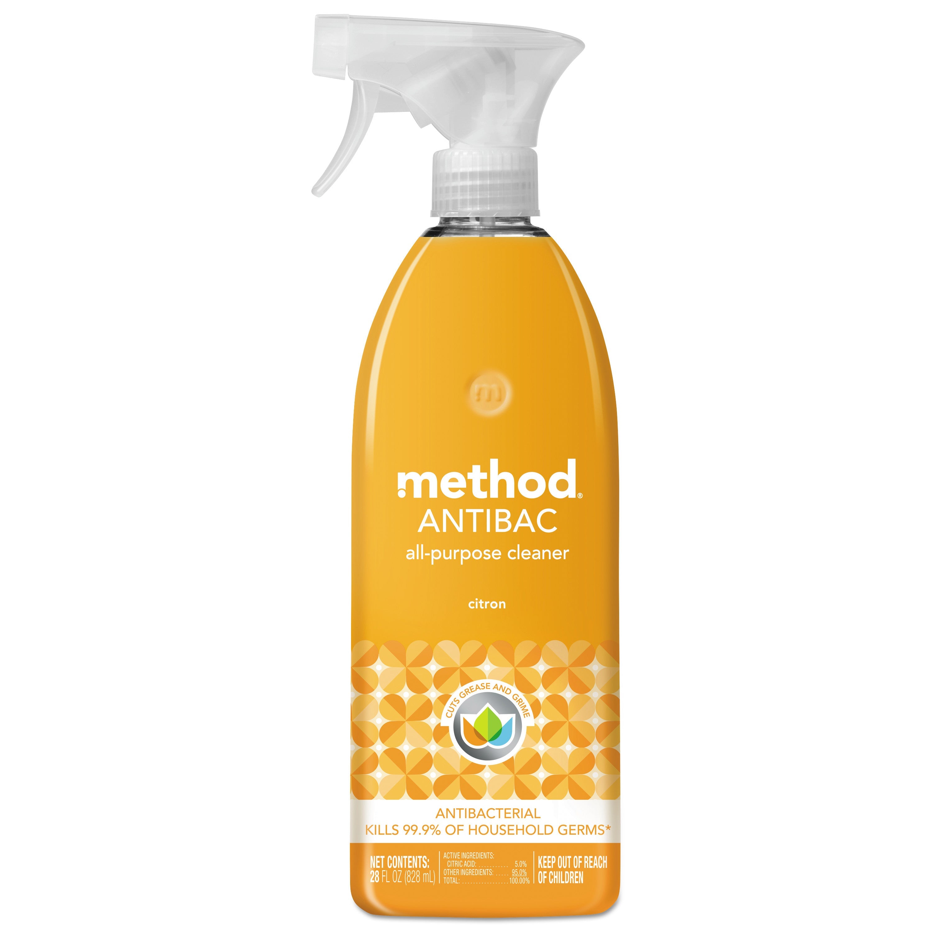 Method® Antibac All-Purpose Cleaner, Citron Scent, 28 Oz Spray Bottle
