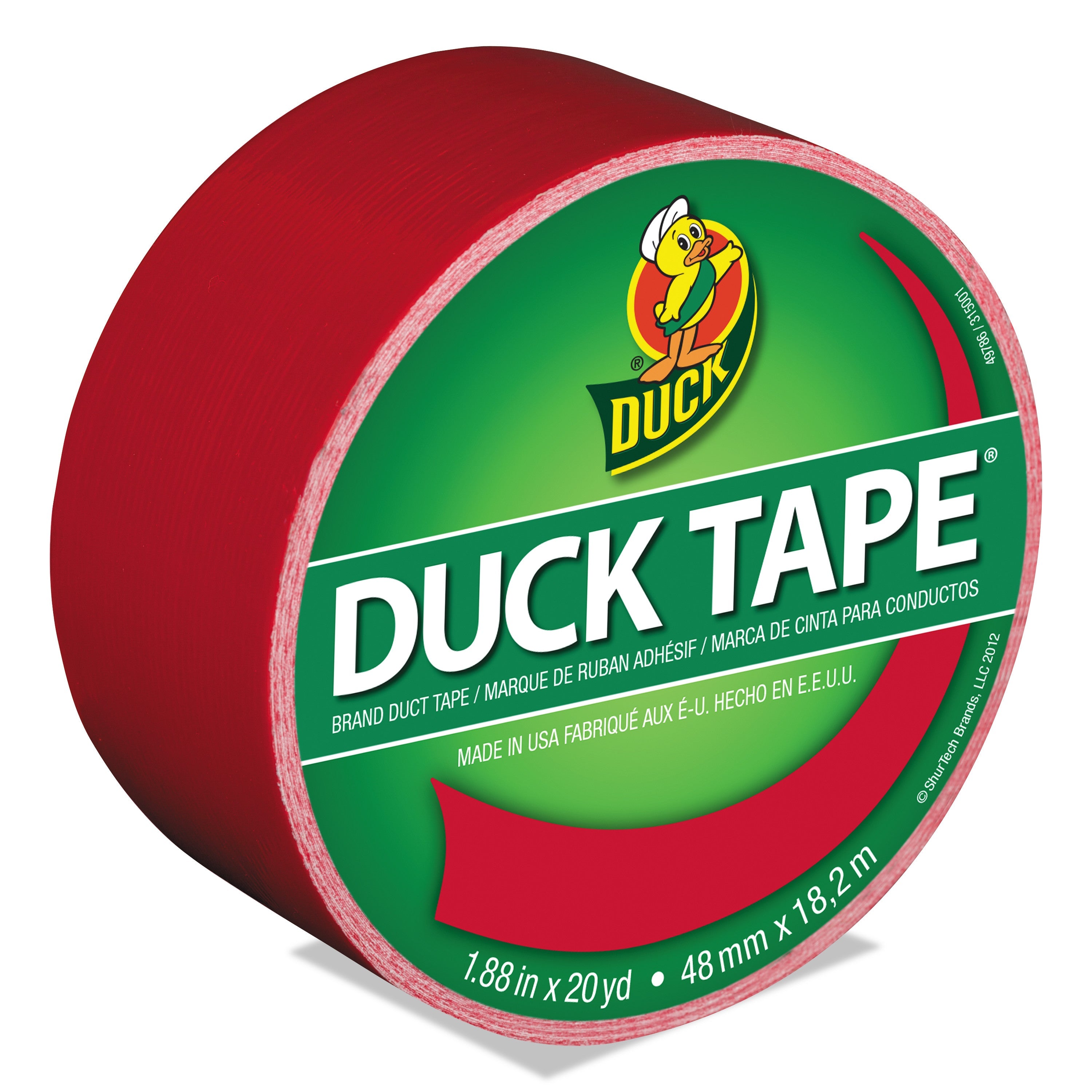 Duck® Colored Duct Tape, 3" Core, 1.88" X 20 Yds, Red
