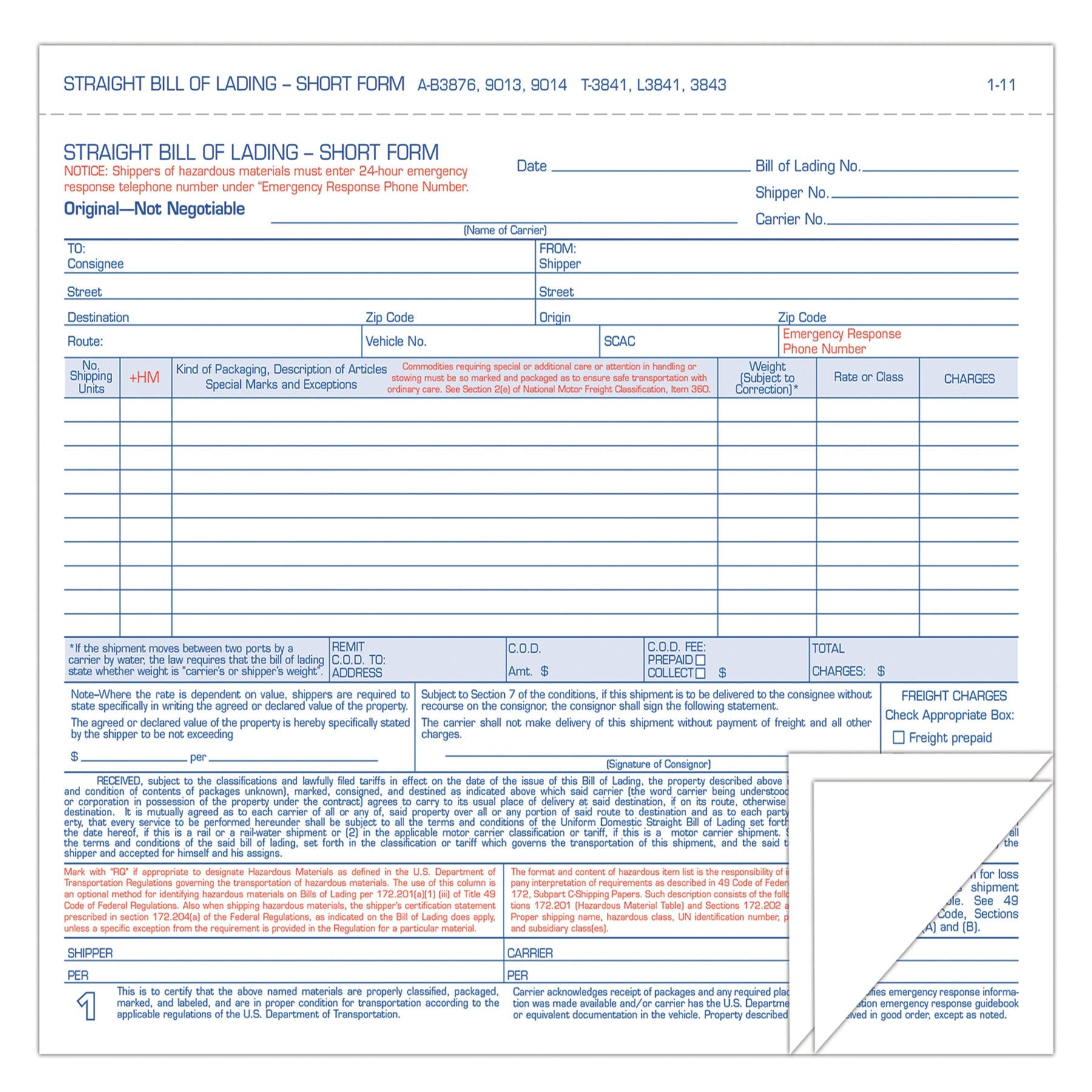 Hazardous Material Short Form | 250 Forms