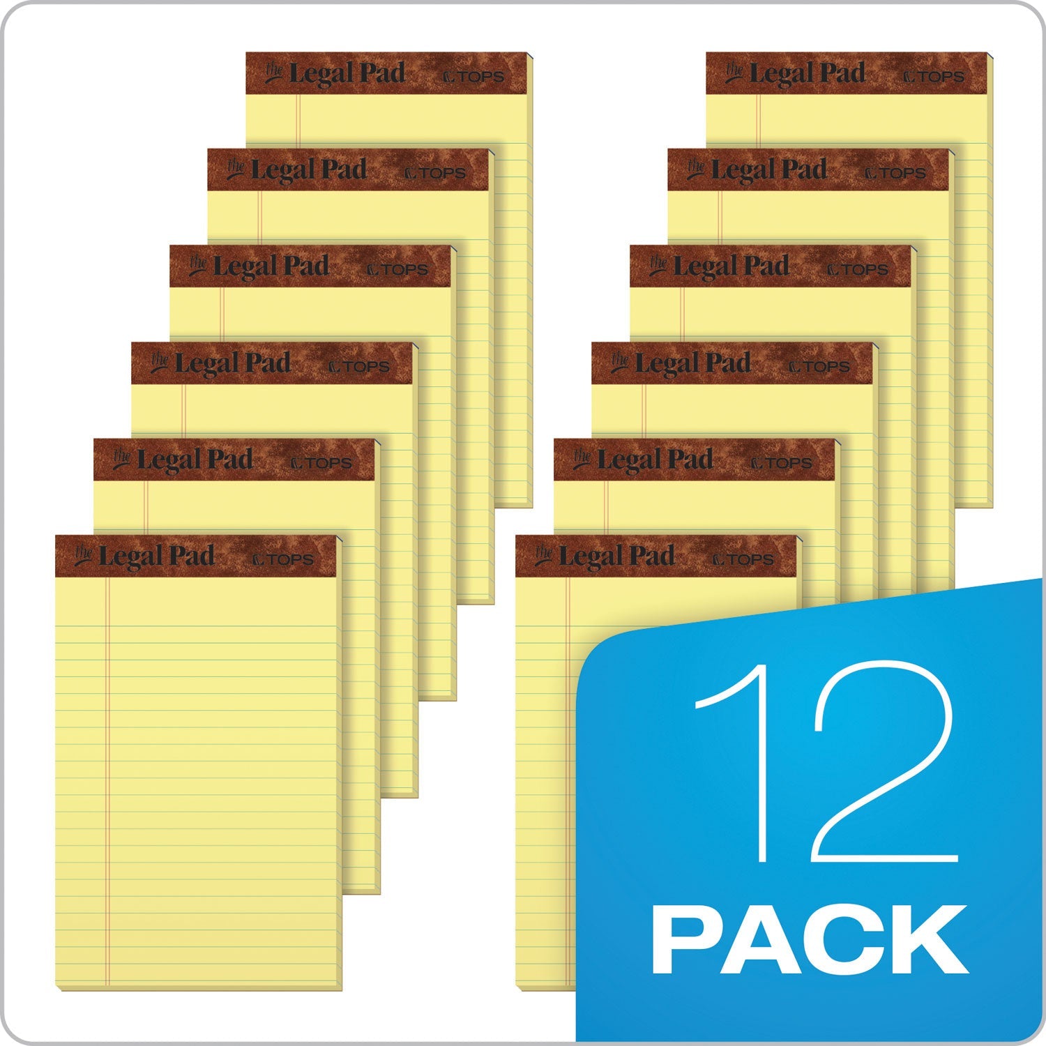 TOPS™ "The Legal Pad" Ruled Perforated Pads, Narrow Rule, 50 Canary-Yellow 5 X 8 Sheets, Dozen