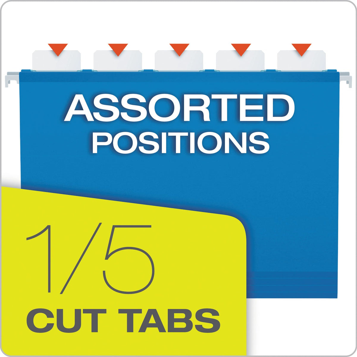 Pendaflex® SureHook Hanging Folders, Letter Size, 1/5-Cut Tabs, Blue, 20/Box