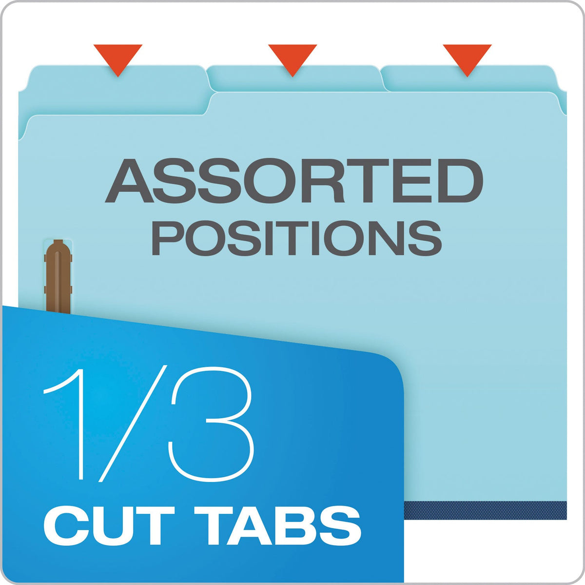 Pendaflex® Heavy-Duty Pressboard Folders with Embossed Fasteners, 1/3-Cut Tabs, 1" Expansion, 2 Fasteners, Letter Size, Blue, 25/Box