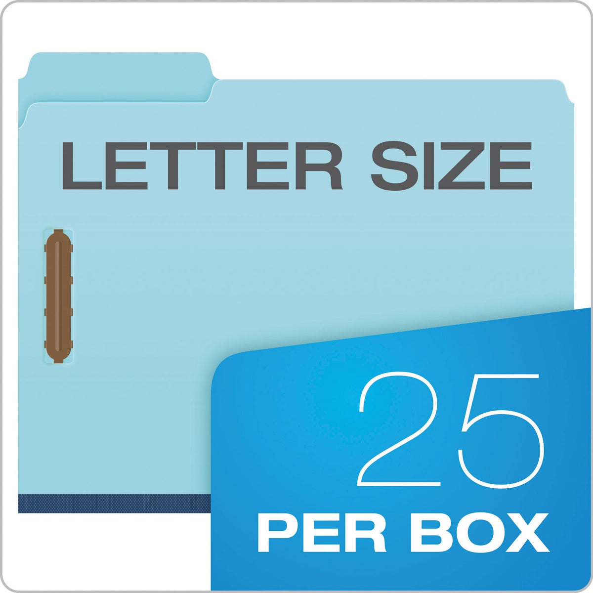 Pendaflex® Heavy-Duty Pressboard Folders with Embossed Fasteners, 1/3-Cut Tabs, 1" Expansion, 2 Fasteners, Letter Size, Blue, 25/Box
