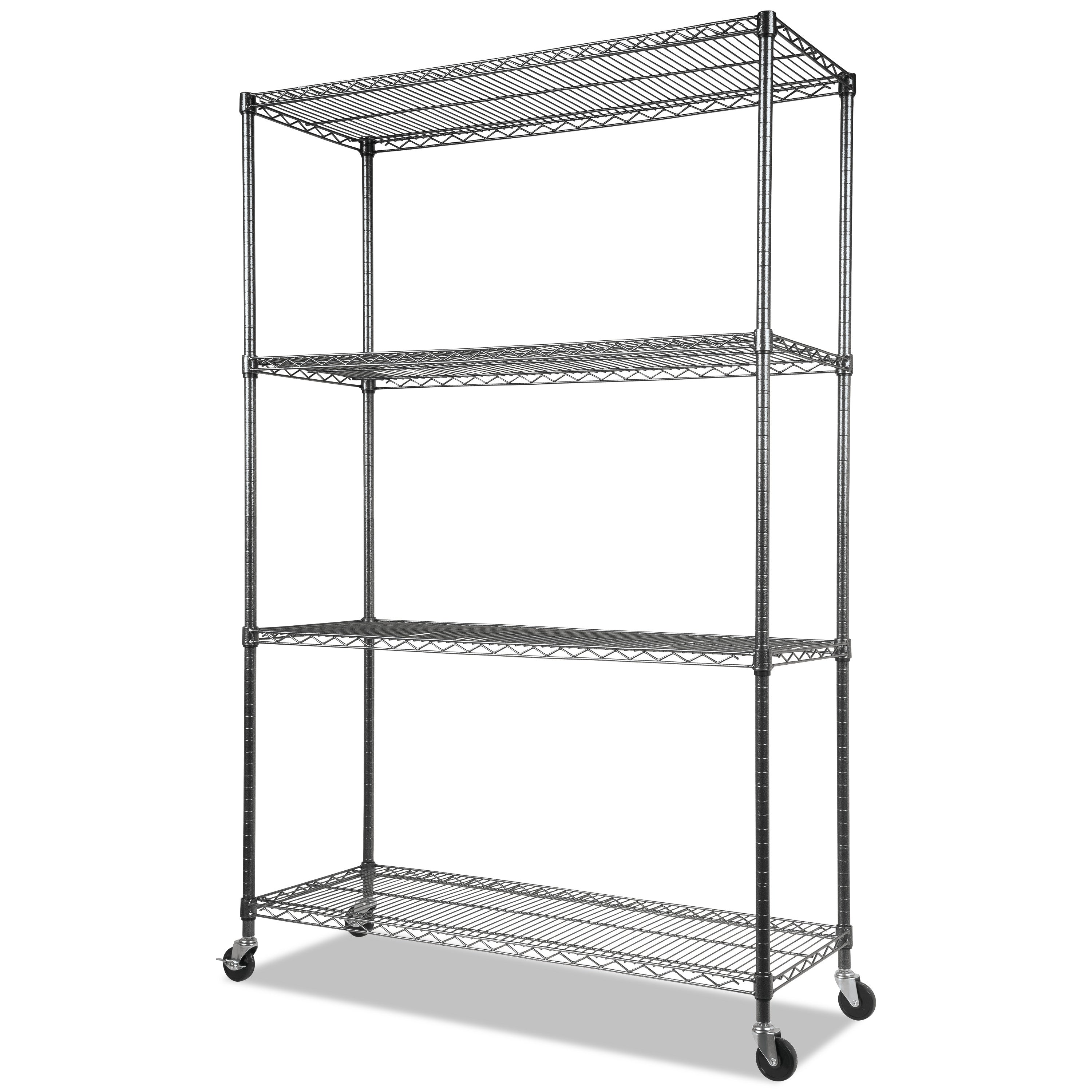 Alera® Nsf Certified 4-Shelf Wire Shelving Kit With Casters, 48w X 18d X 72h, Black Anthracite