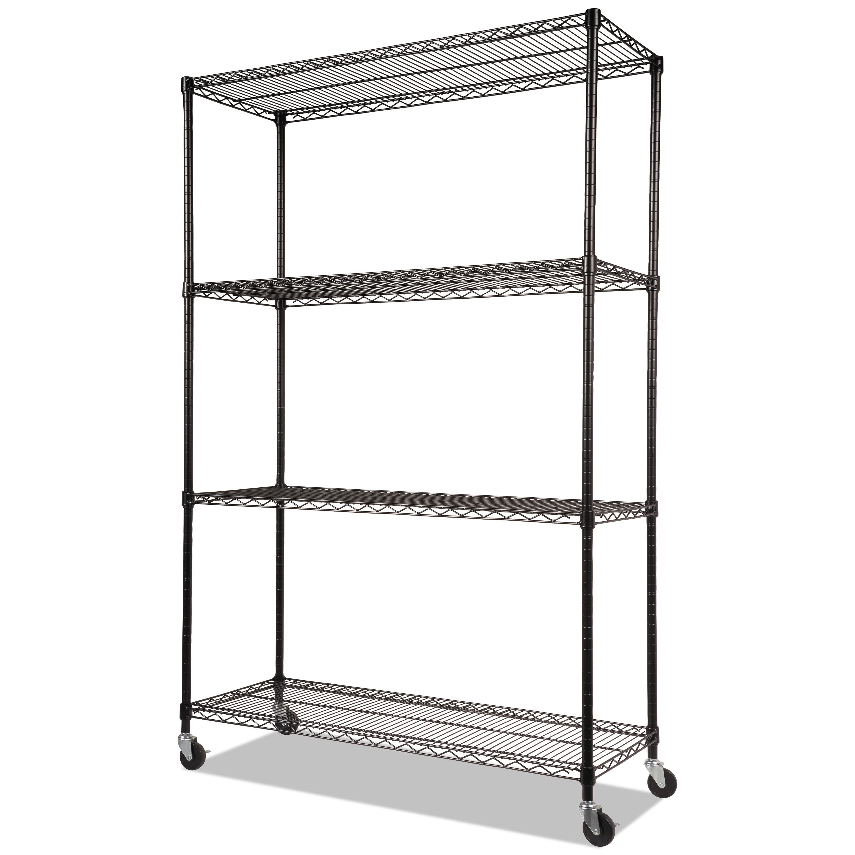 Alera® Nsf Certified 4-Shelf Wire Shelving Kit With Casters, 48w X 18d X 72h, Black