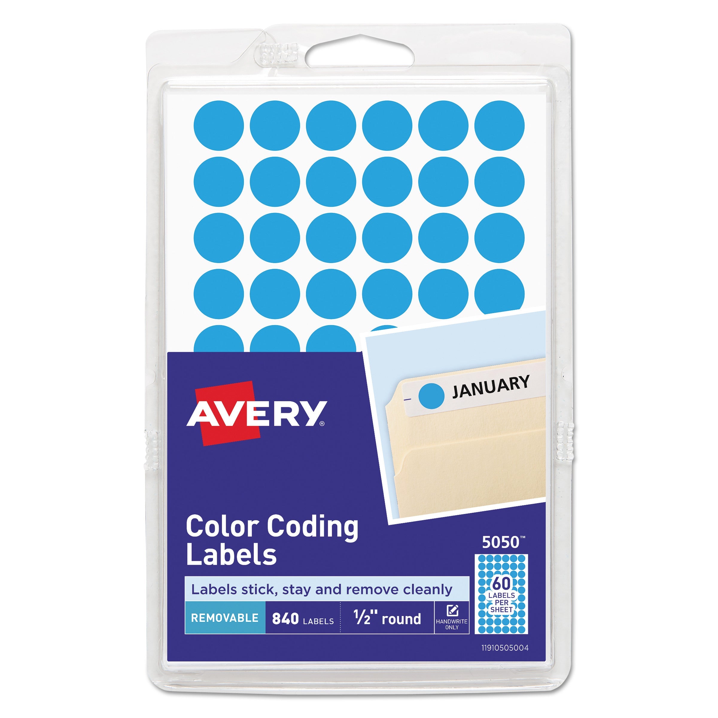 Removable Round Color-Coding Labels | 0.5" Blue