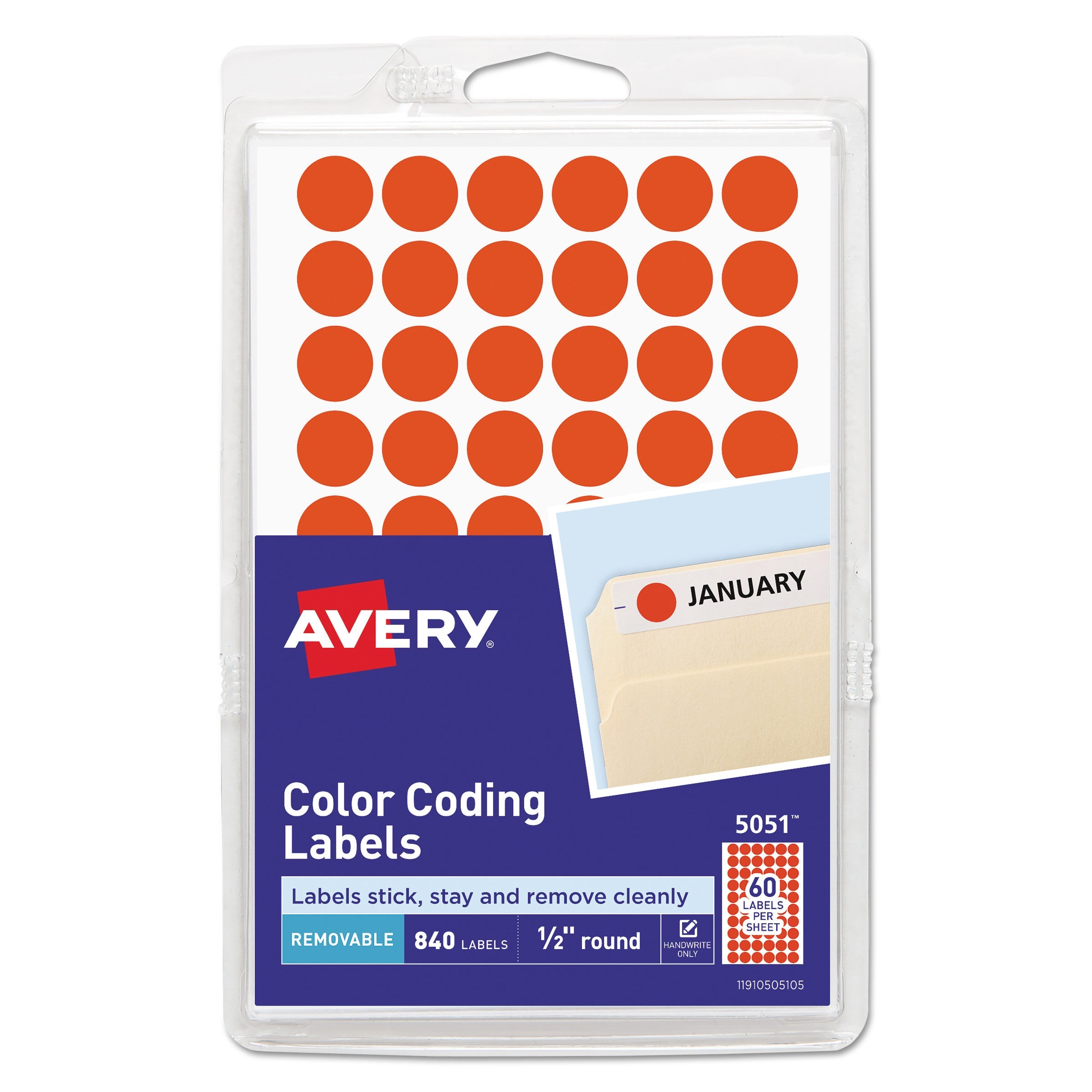 Removable Round Color-Coding Labels | 0.5" Red