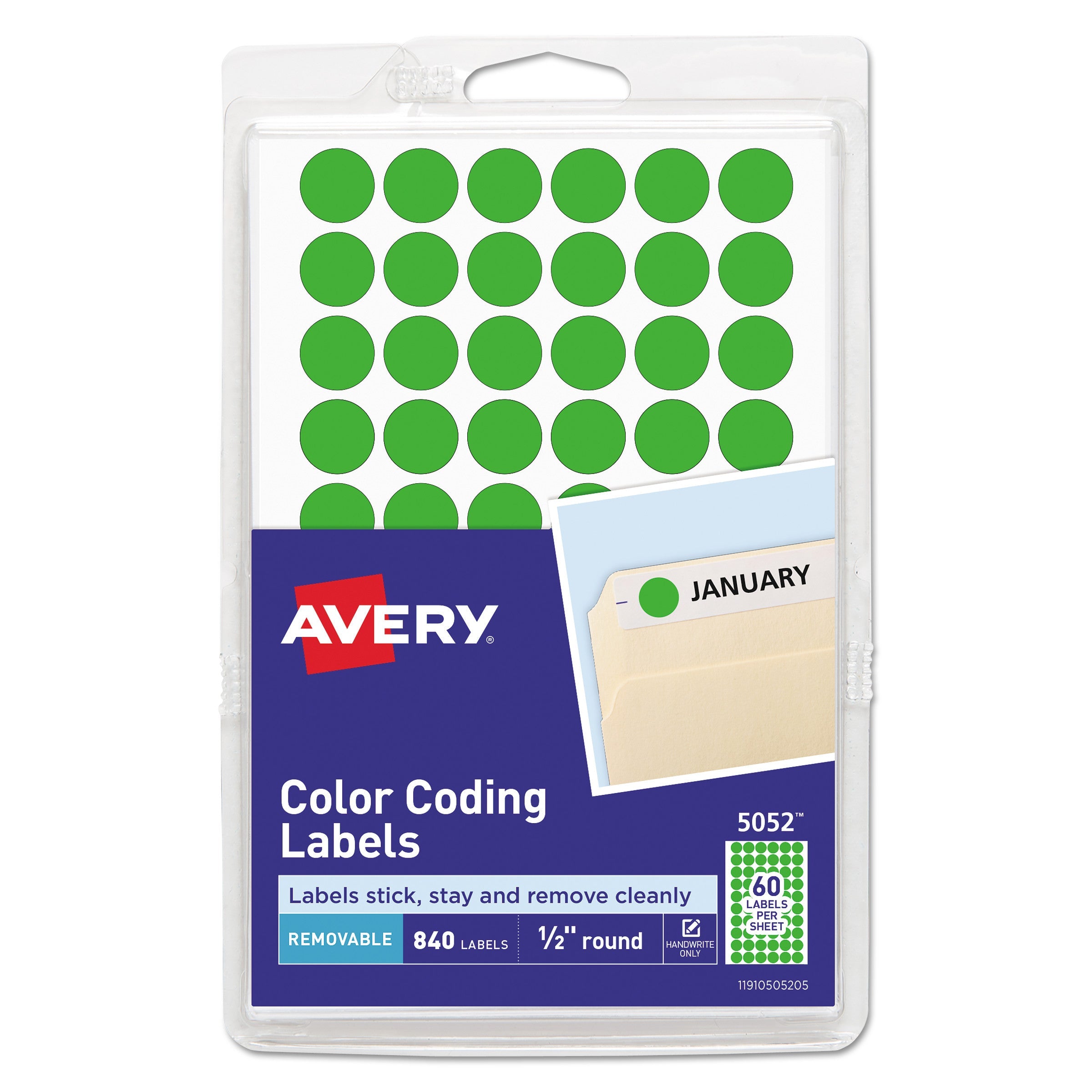 Removable Round Color-Coding Labels | 0.5" Green