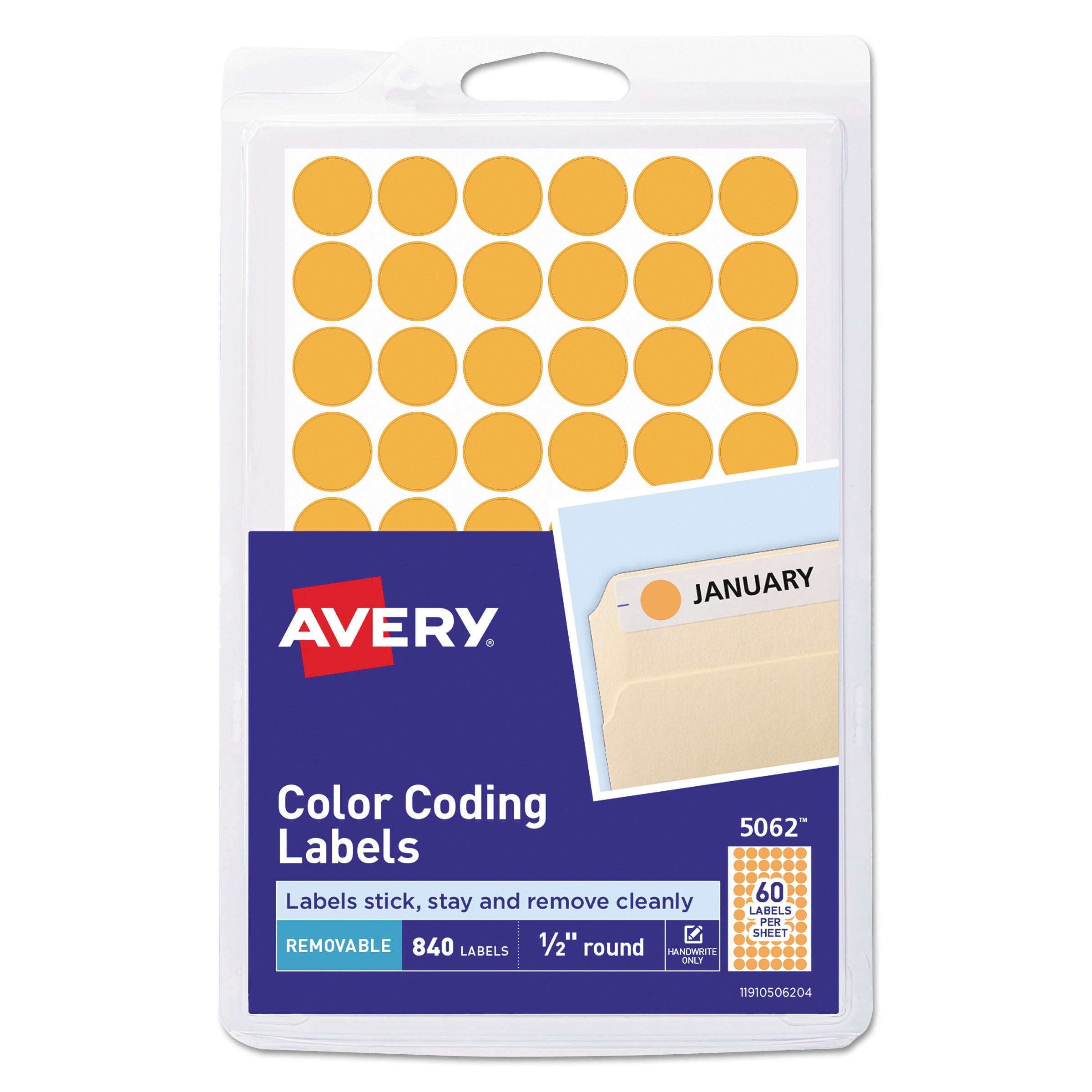 Removable Round Color-Coding Labels | 0.5" Orange