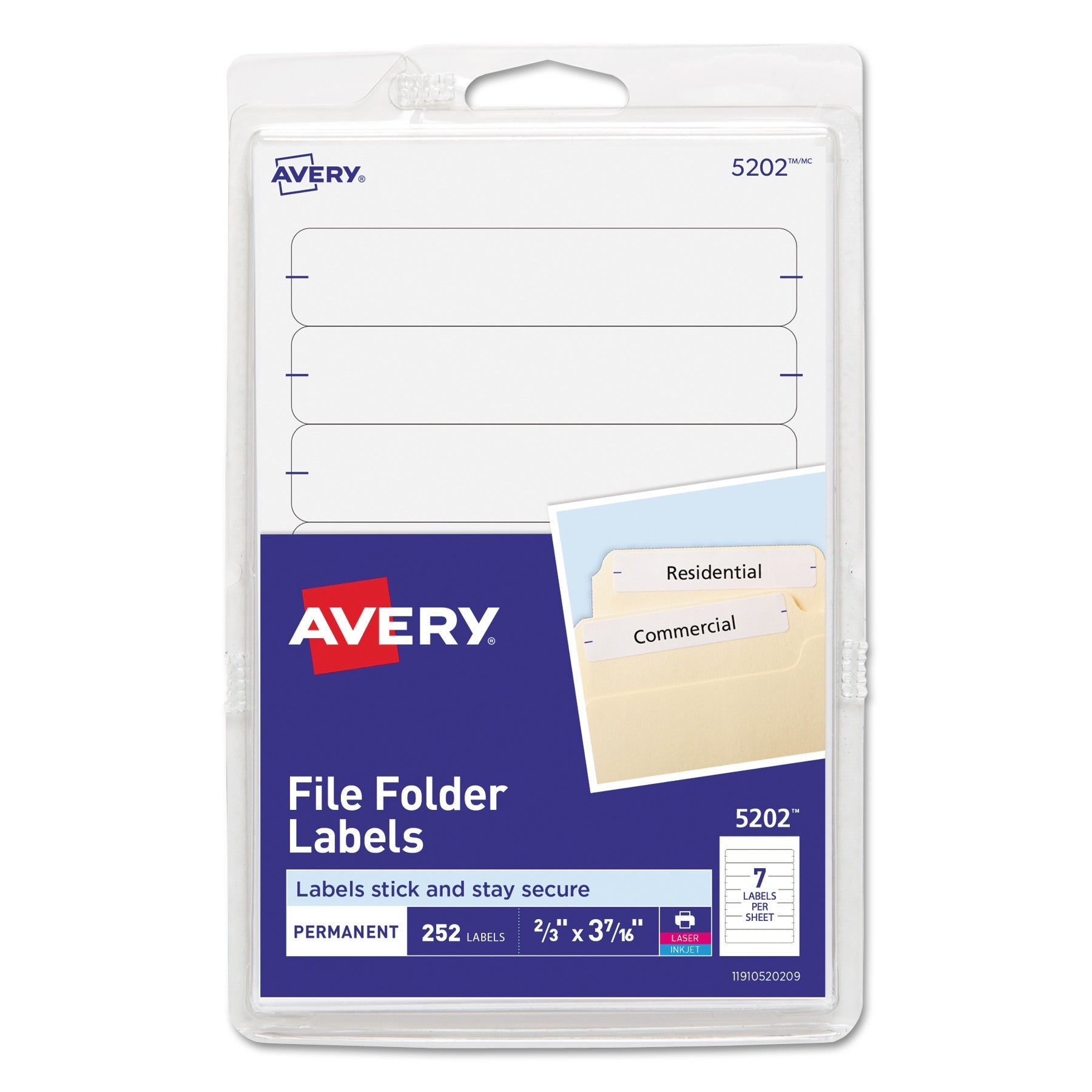 Avery® Printable 4" X 6" - Permanent File Folder Labels, 0.69 X 3.44, White, 7/sheet, 36 Sheets/pack, (5202)