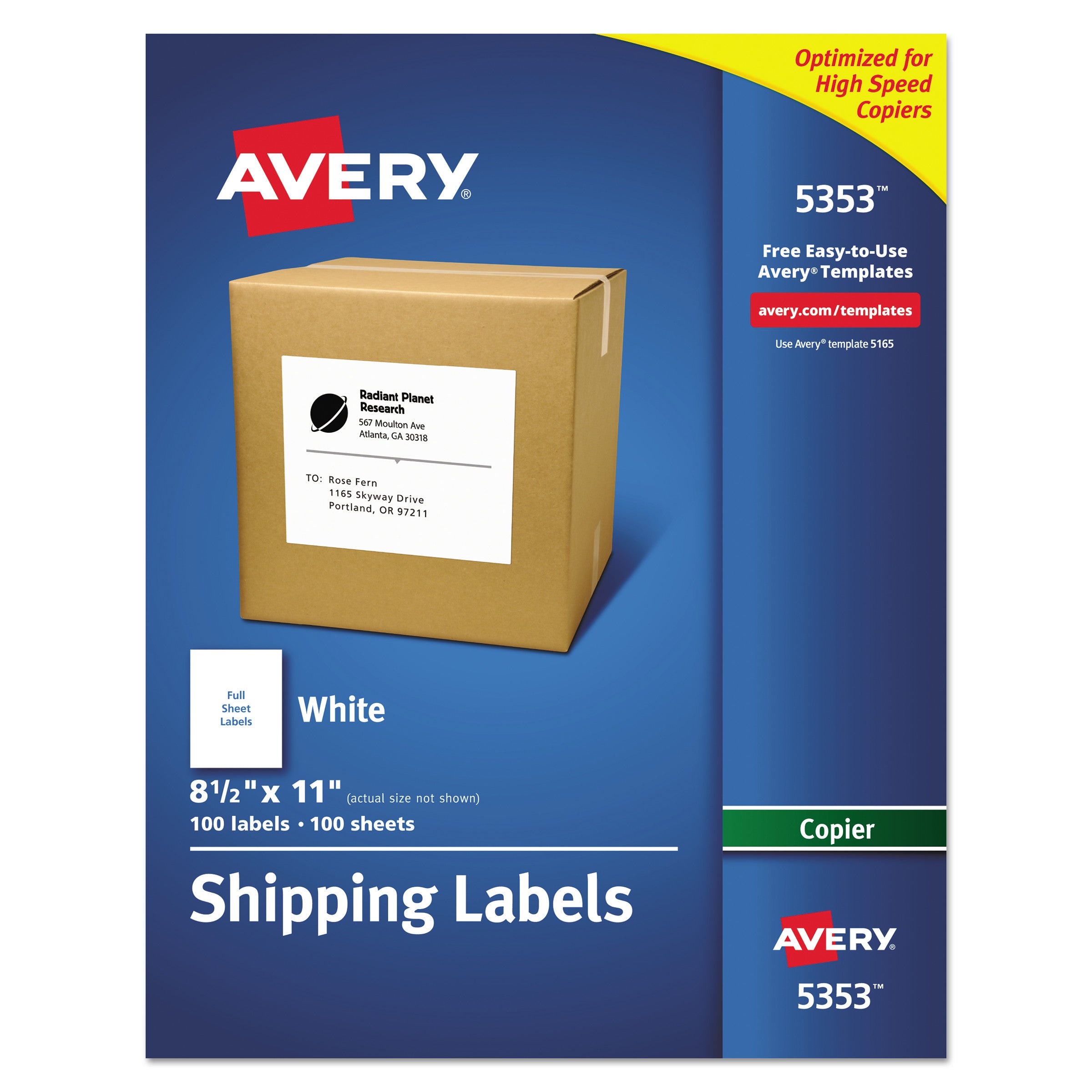 Avery® Copier Mailing Labels, Copiers, 8.5 X 11, White, 100/box