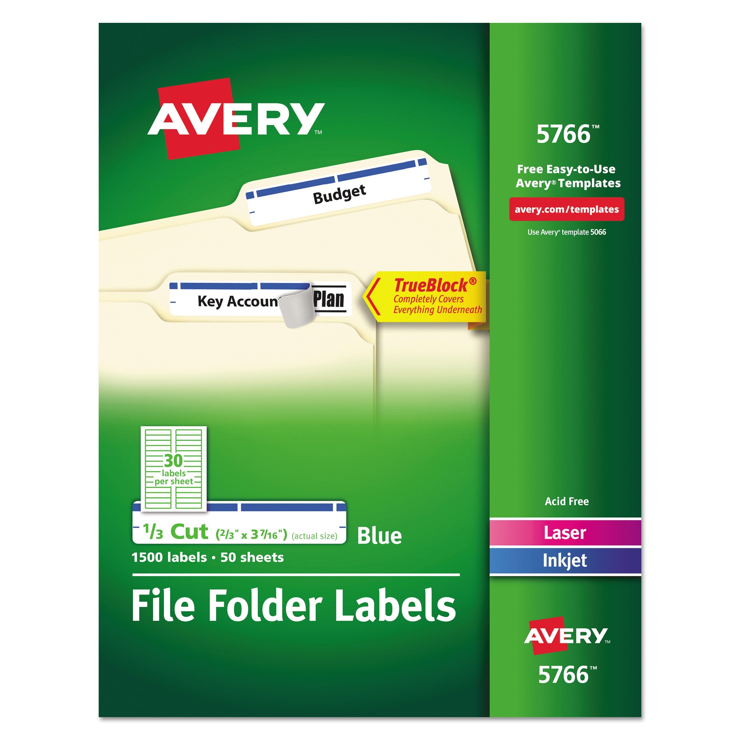 TrueBlock File Folder Labels | Blue/White | 1500/Box