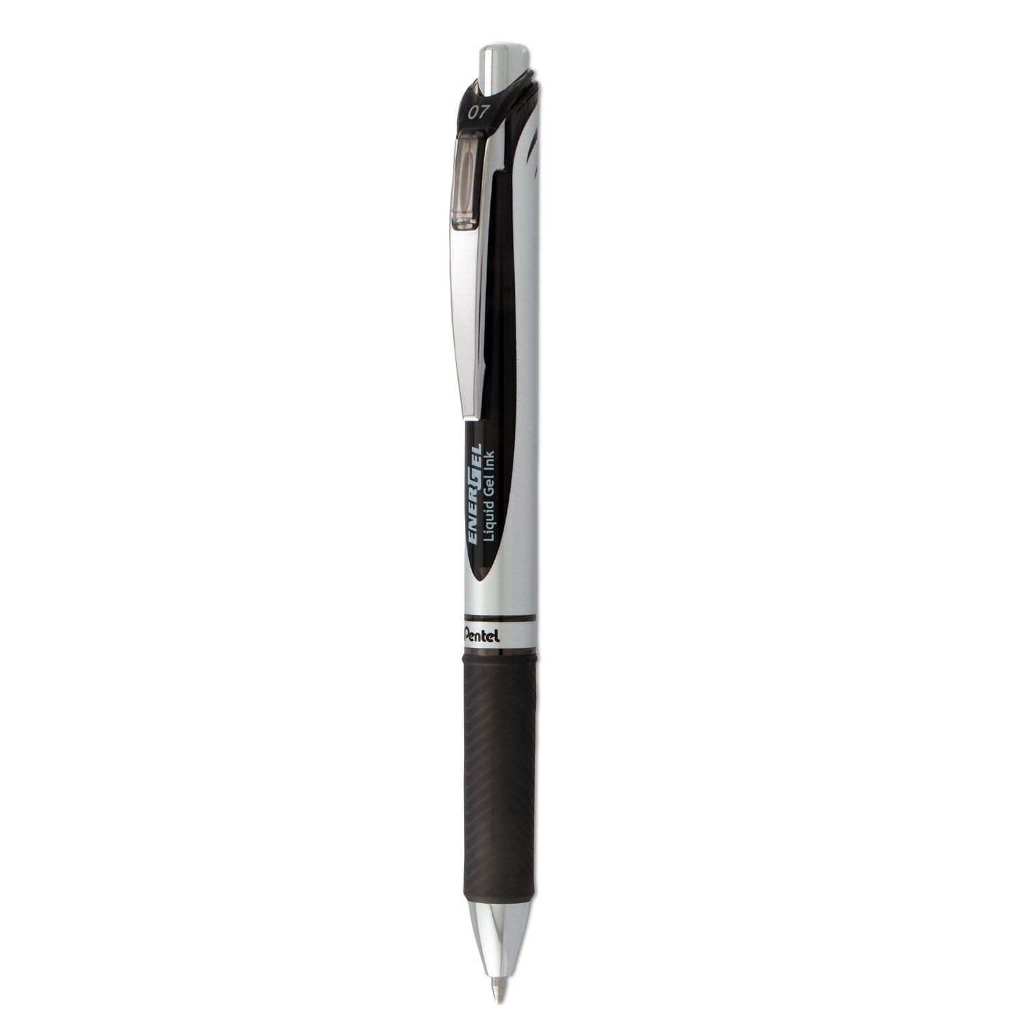 Pentel® Energel Rtx Gel Pen, Retractable, Medium 0.7 Mm, Black Ink, Black/silver Barrel, Dozen