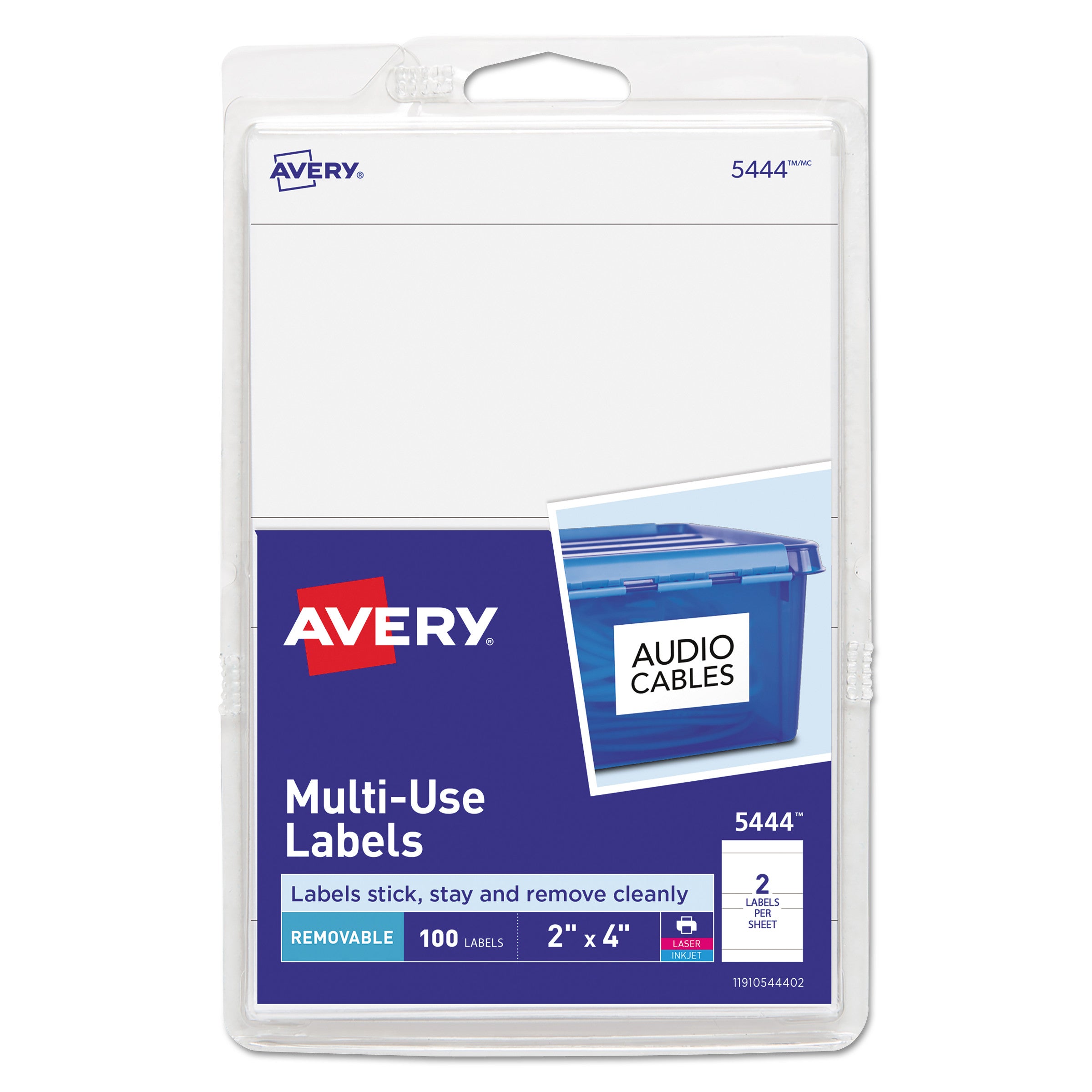 Avery® Removable Multi-Use Labels, Inkjet/laser Printers, 2 X 4, White, 2/sheet, 50 Sheets/pack, (5444)