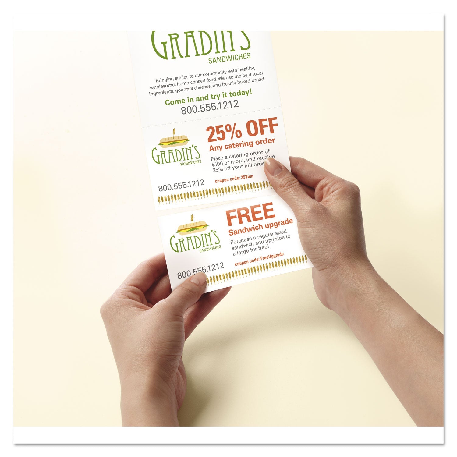 Avery® Door Hanger with Tear-Away Cards, 97 Bright, 65 lb Cover Weight, 4.25 x 11, White, 2 Hangers/Sheet, 40 Sheets/Pack