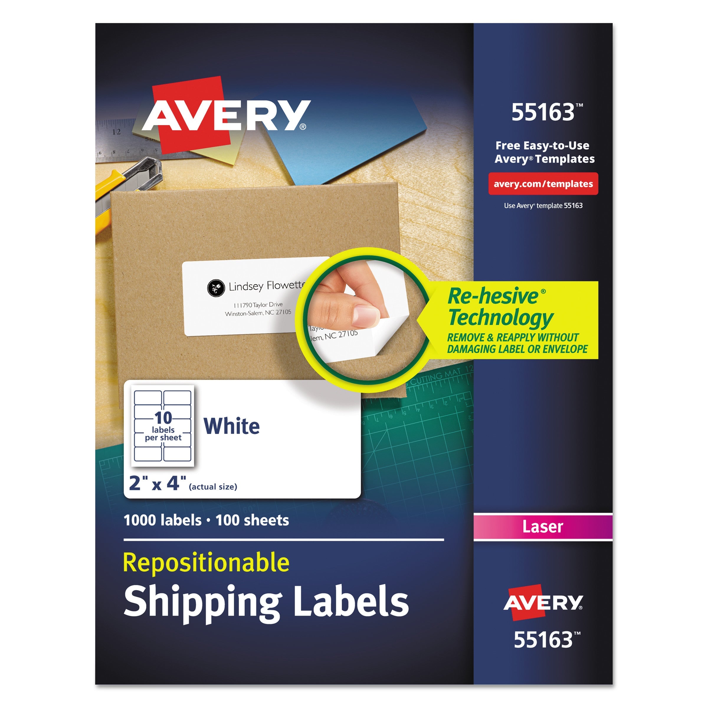 Avery® Repositionable Shipping Labels W/sure Feed, Inkjet/laser, 2 X 4, White, 1000/box