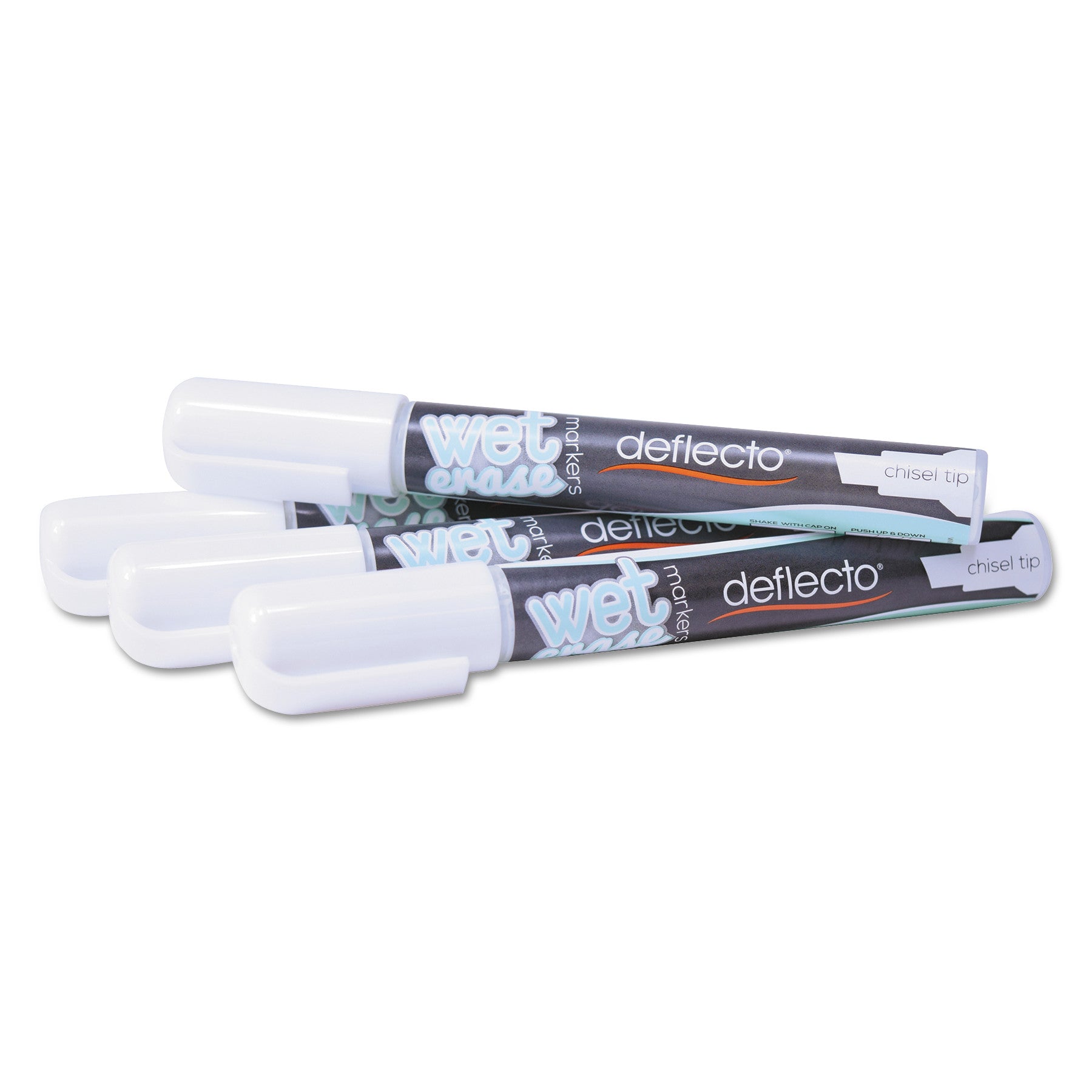 deflecto® Wet Erase Markers, Medium Chisel Tip, White, 4/pack