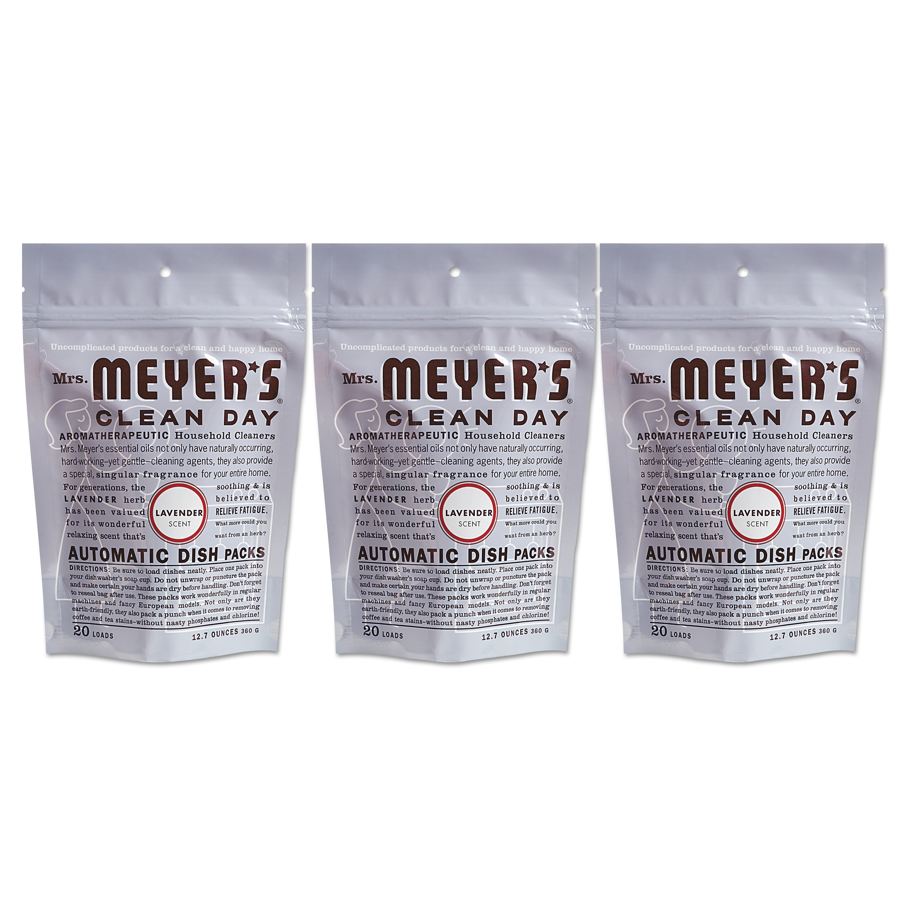 Mrs. Meyer's® Automatic Dish Detergent, Lavender, 12.7 Oz Pack, 20/pack, 6 Packs/carton