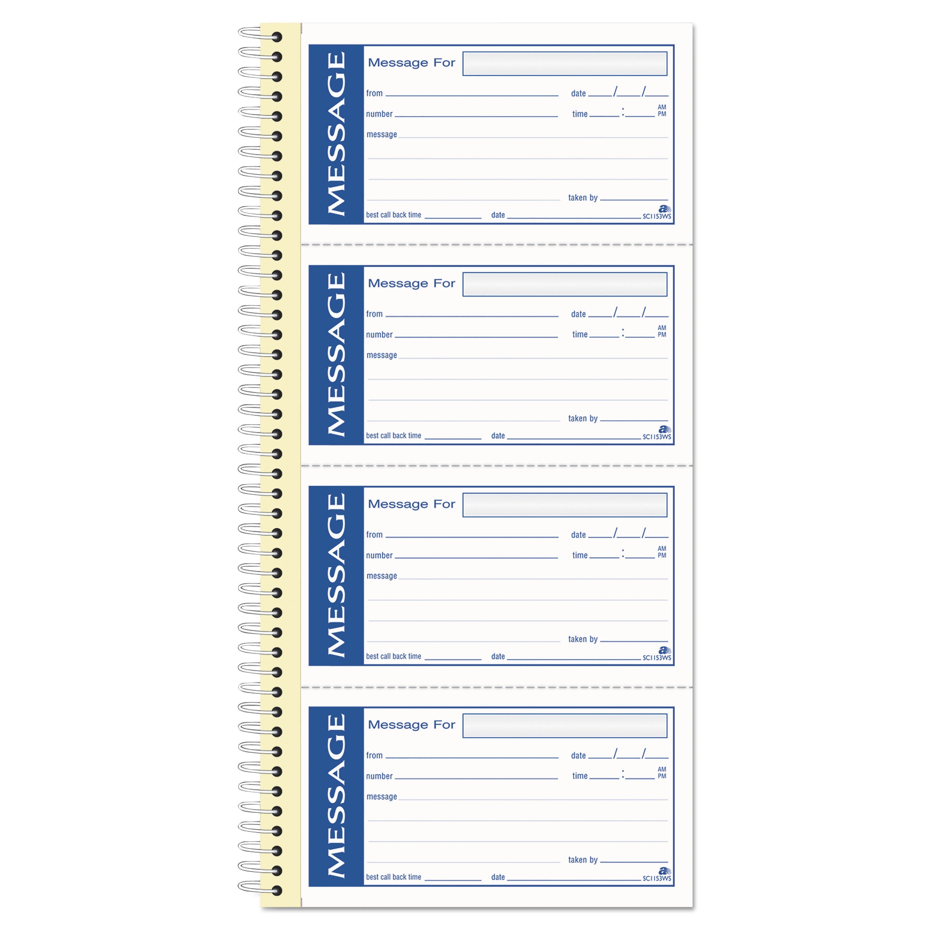 Adams® Write 'n Stick Phone Message Book, Two-Part Carbonless, 4.75 x 2.75, 4 Forms/Sheet, 200 Forms Total