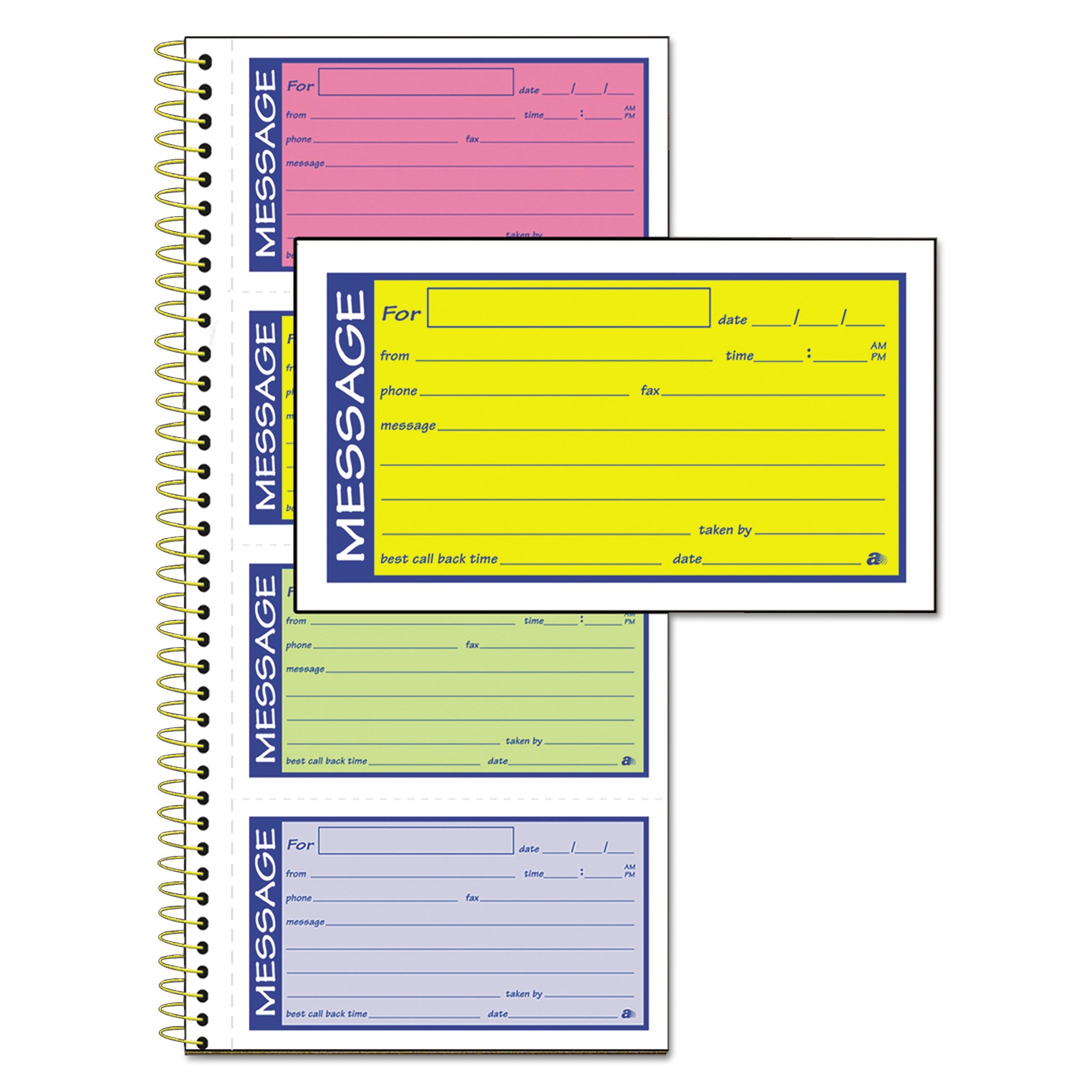 Adams® Wirebound Telephone Book with Multicolored Messages, Two-Part Carbonless, 4.75 x 2.75, 4 Forms/Sheet, 200 Forms Total