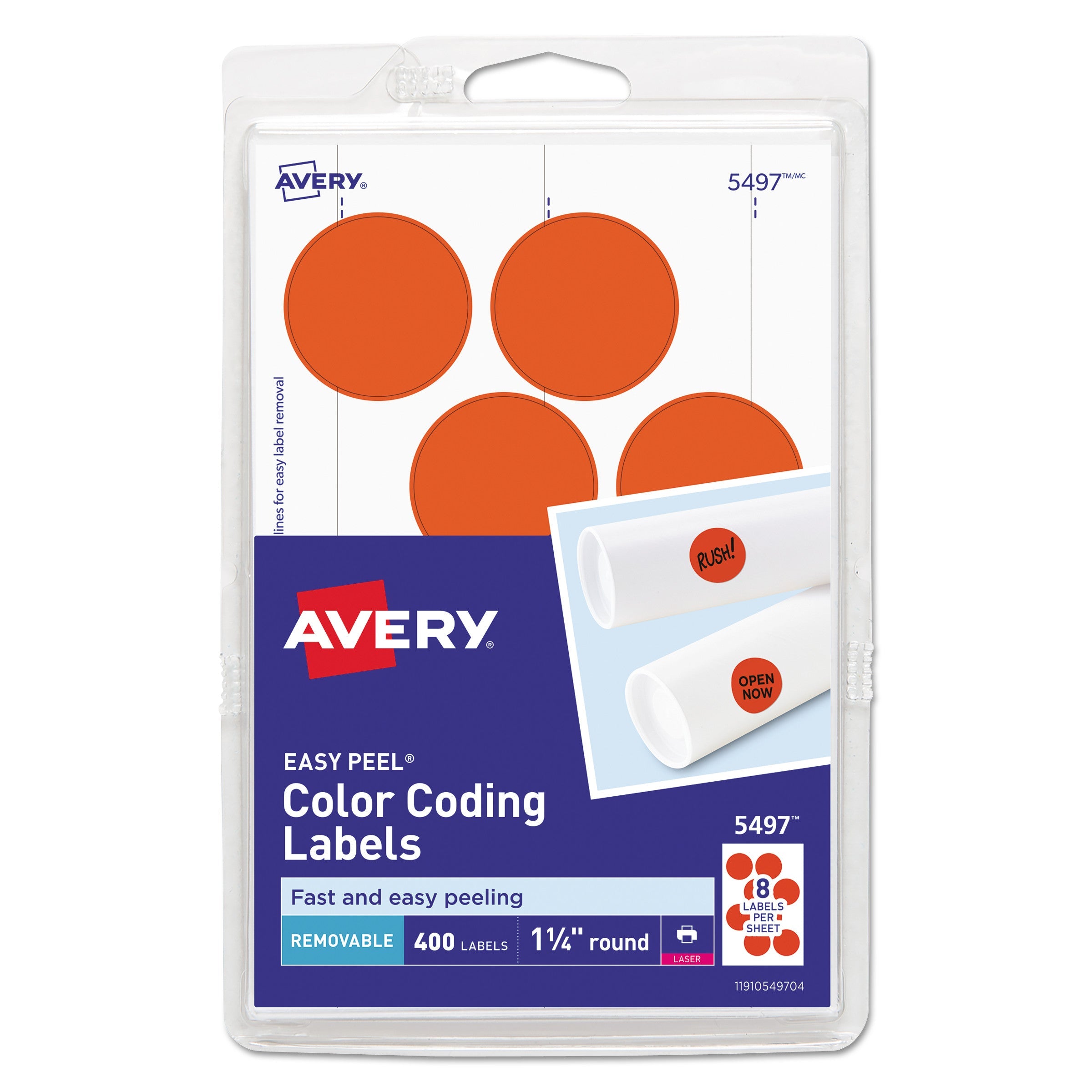 Removable Color-Coding Labels | 1.25" Neon Red