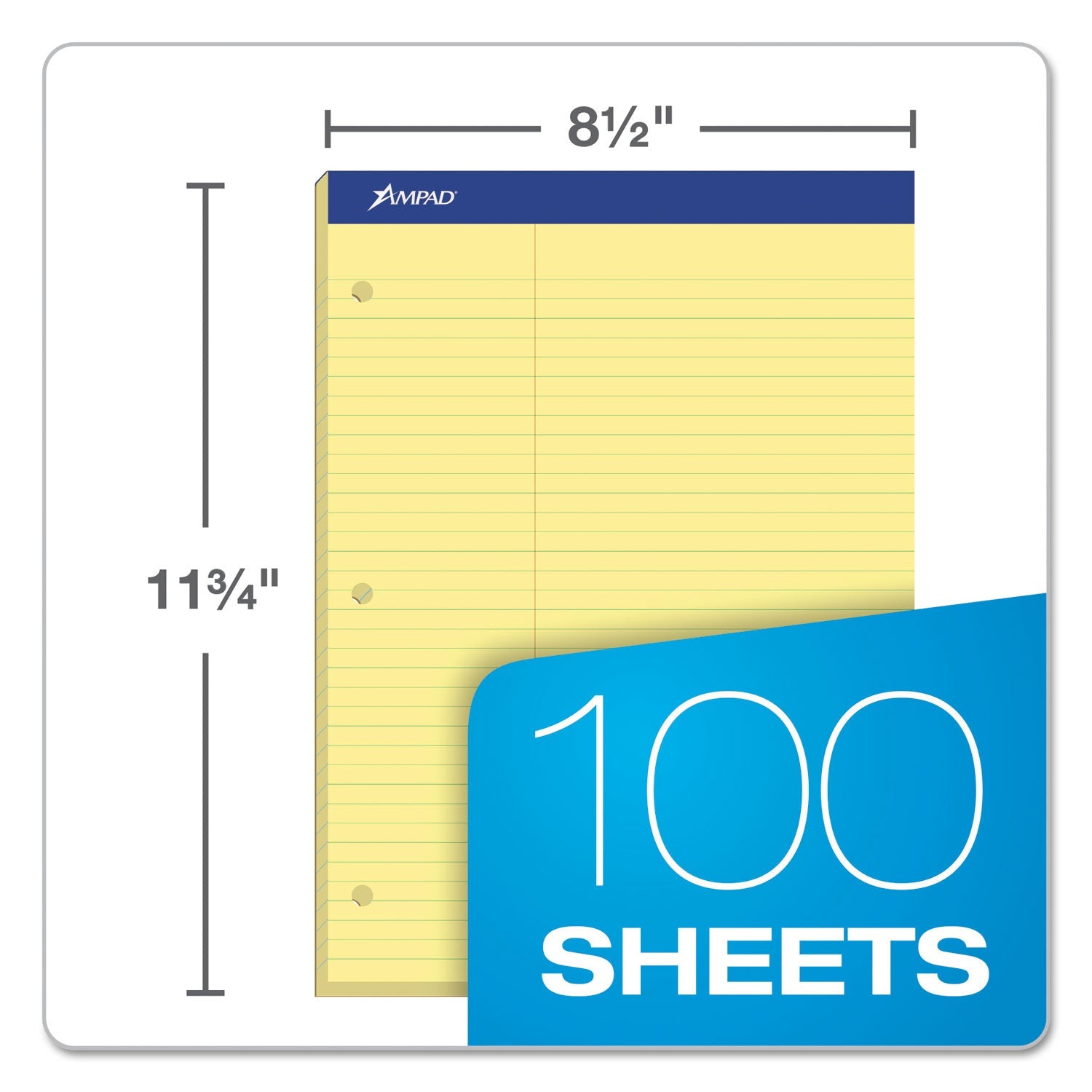 Ampad® Double Sheet Pads, Pitman Rule Variation (offset Dividing Line - 3" Left), 100 Canary-Yellow 8.5 X 11.75 Sheets